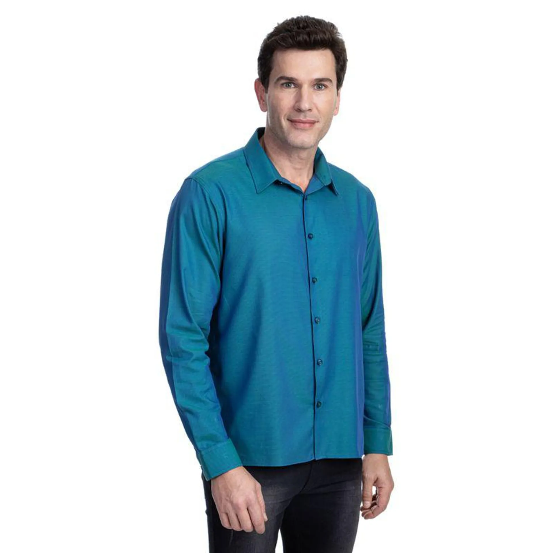 Camisa Social Masculina Azul Texturizada
