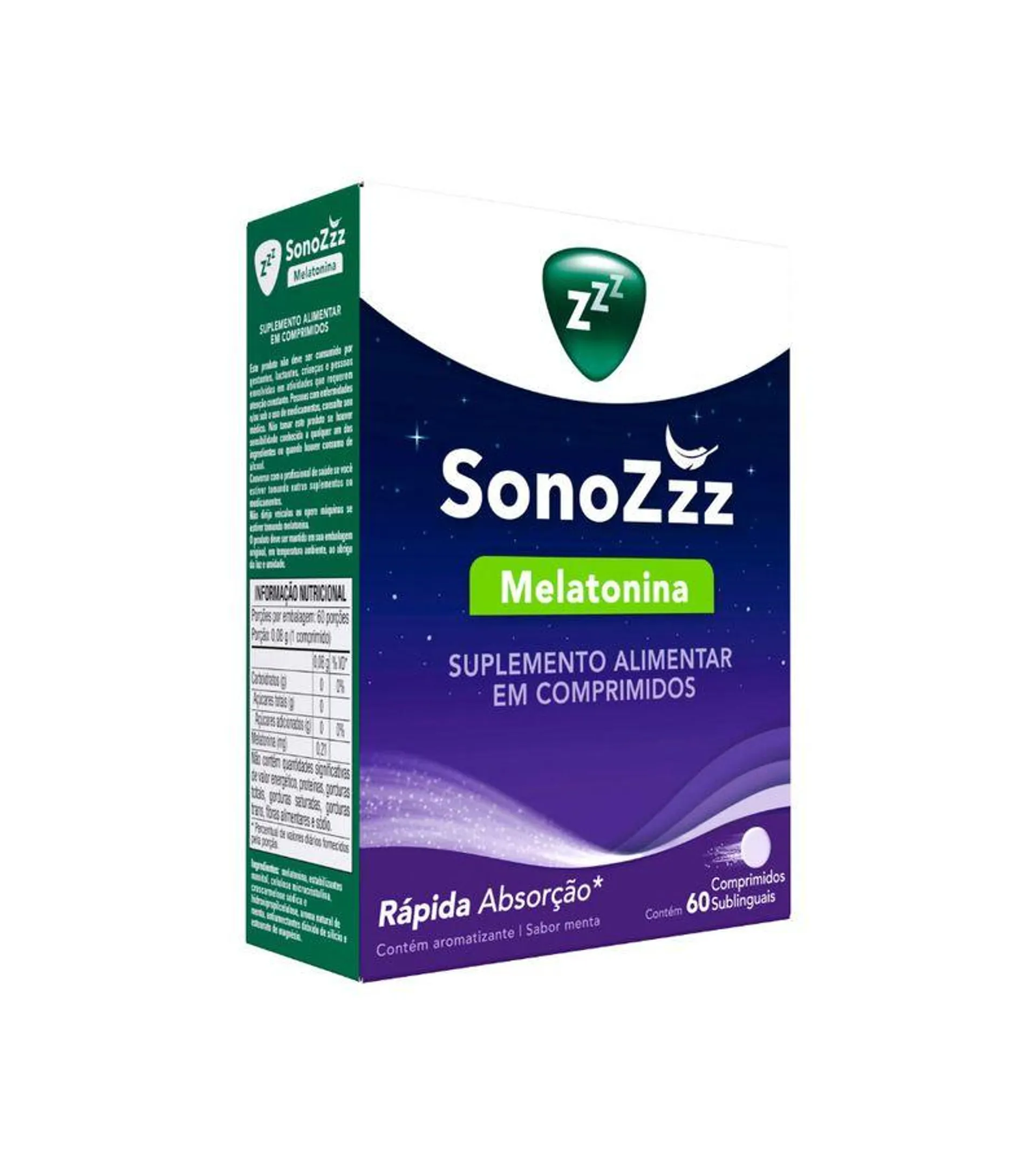 Sonozzz Melatonina Sono Com 60 Comprimidos Sublinguais Menta