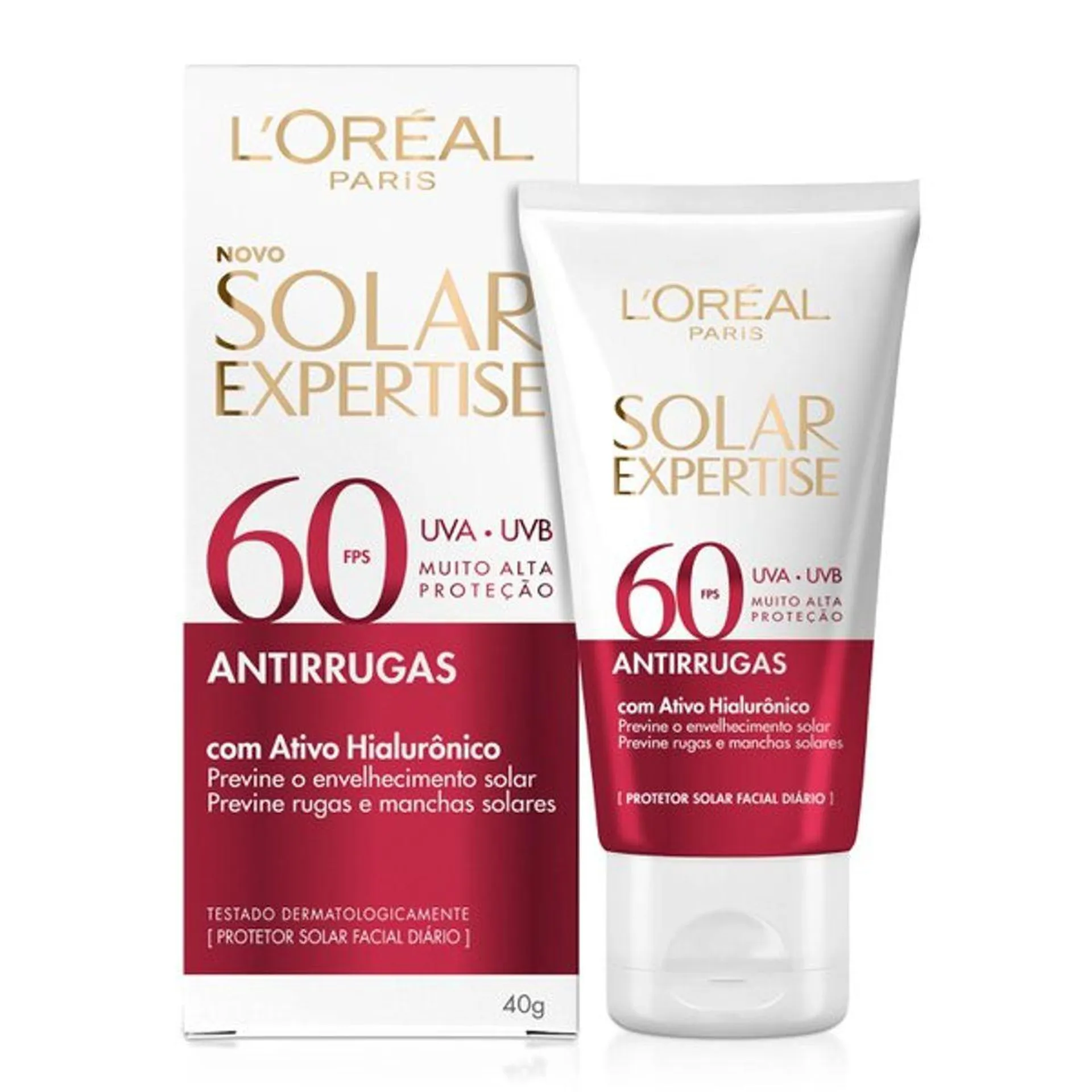 Protetor Solar Facial LOréal Solar Expertise Antirrugas sem Cor FPS60 40g