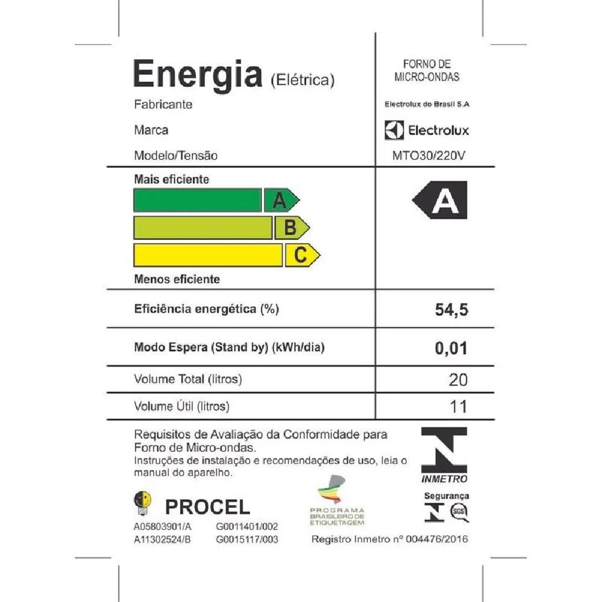 Micro-ondas MTO30 20L Electrolux Branco 220V