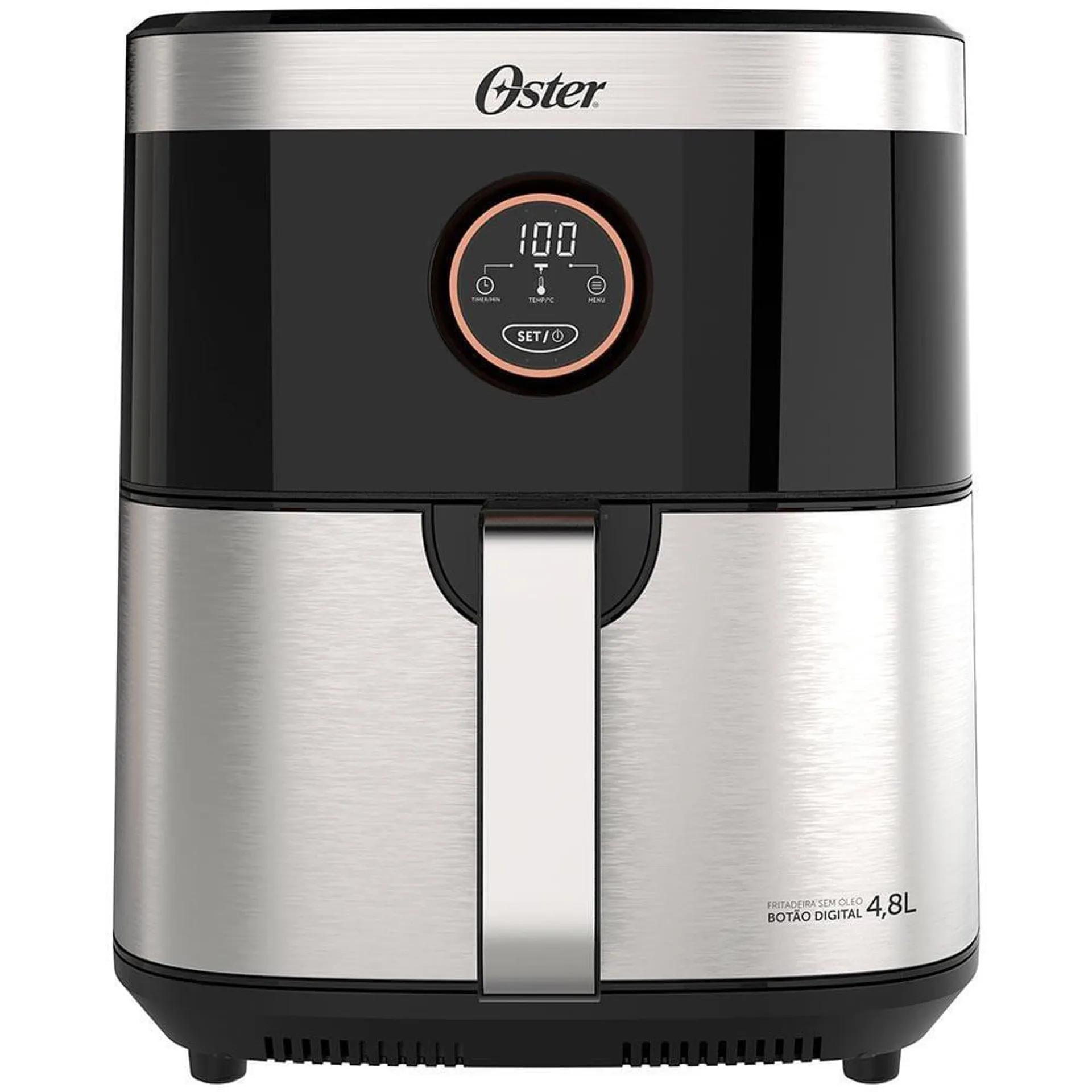 Fritadeira Elétrica Sem Óleo Air Fryer 2 em 1 Oster OFRT660 4,8L com Função Desidratar – Black Inox