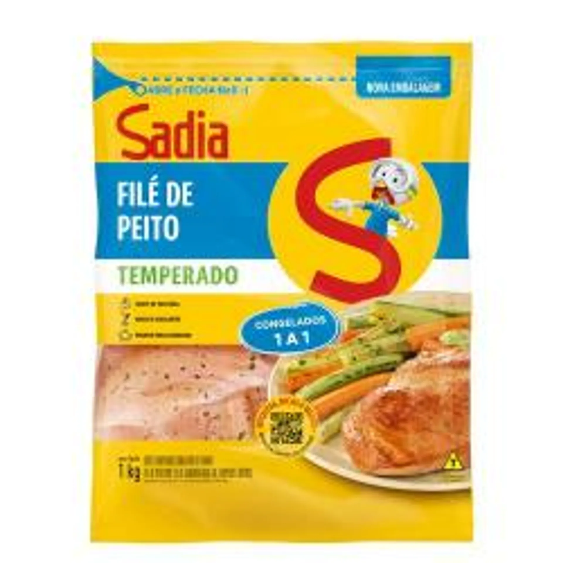 Filé de Peito de Frango Congelado Temperado sem Pele sem Osso Sadia 1kg