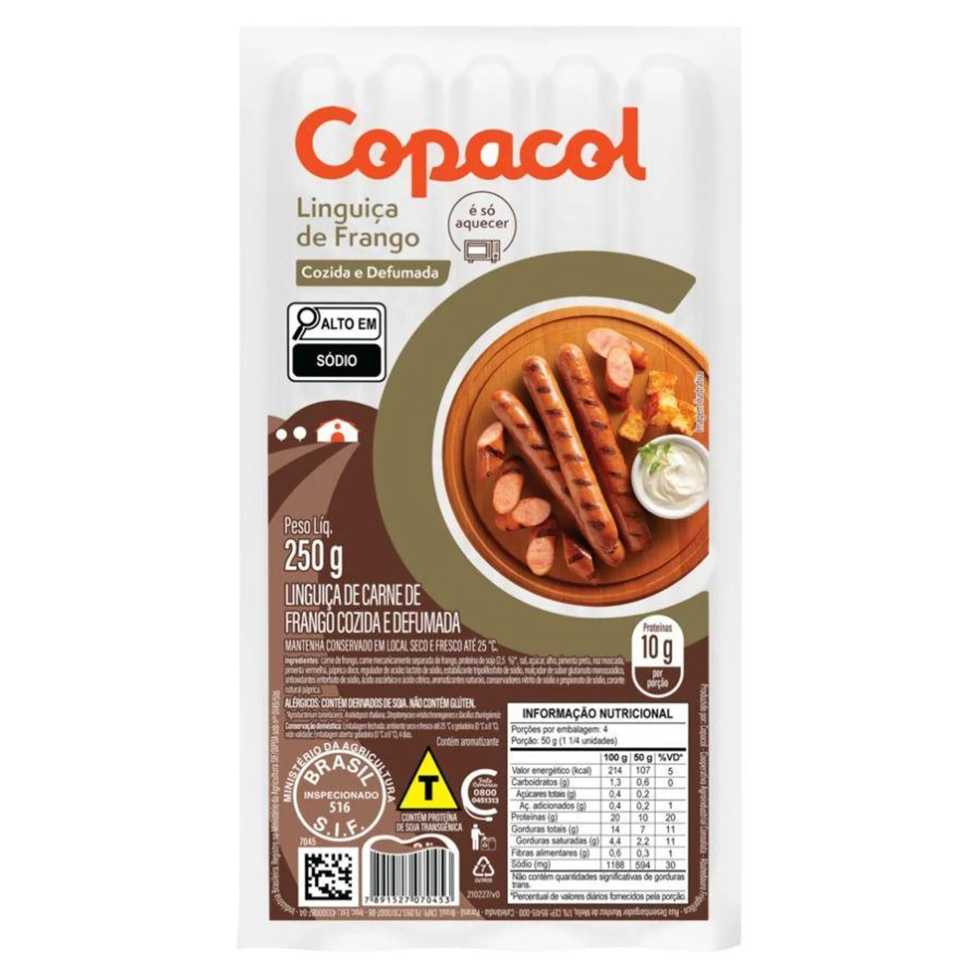 Linguiça De Frango Copacol Cozida E Defumado 250g