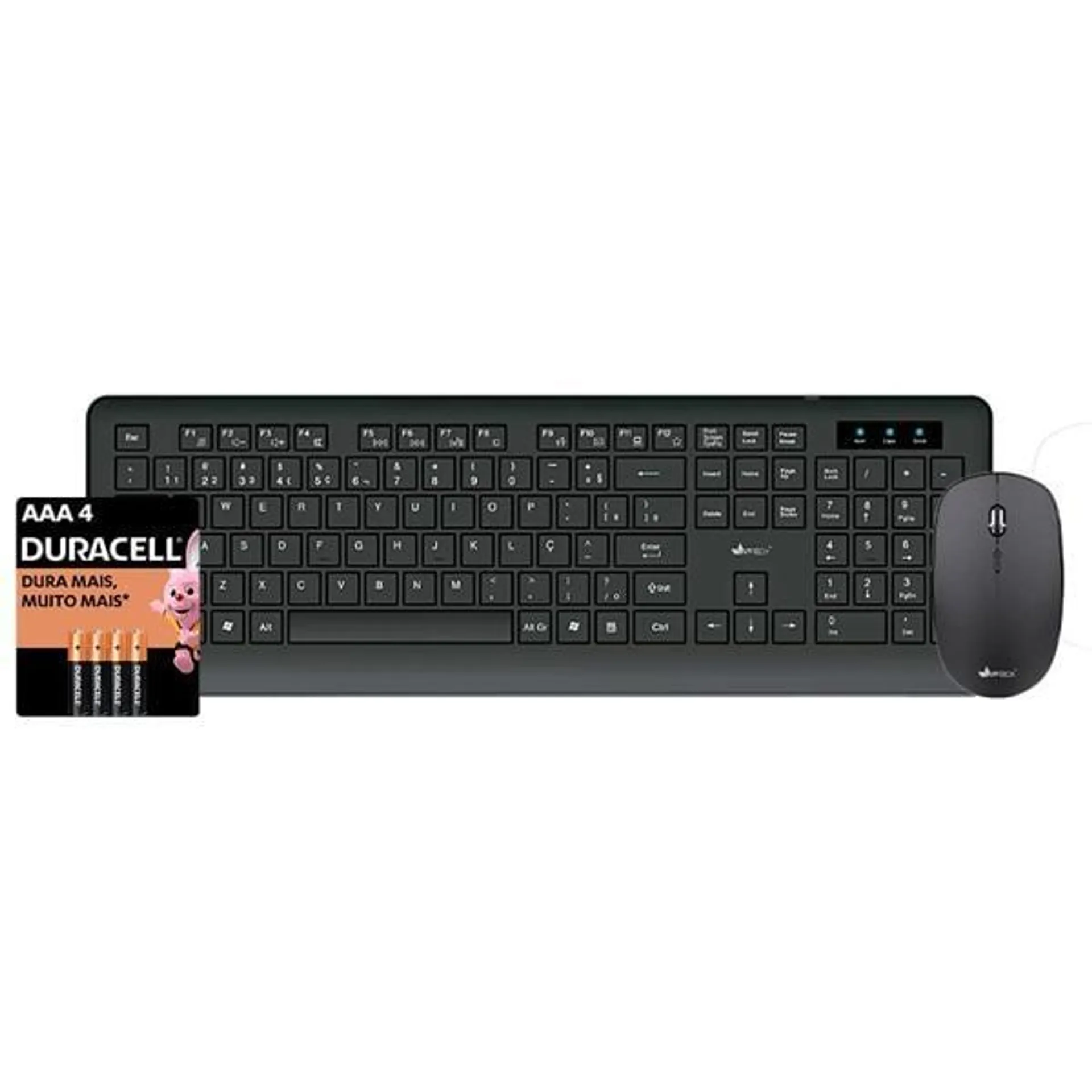 Kit Wireless Teclado e Mouse sem Fio KMW200, Preto - APP-TECH + Pilha Alcalina Palito, AAA, Duracell - CX 1 UN