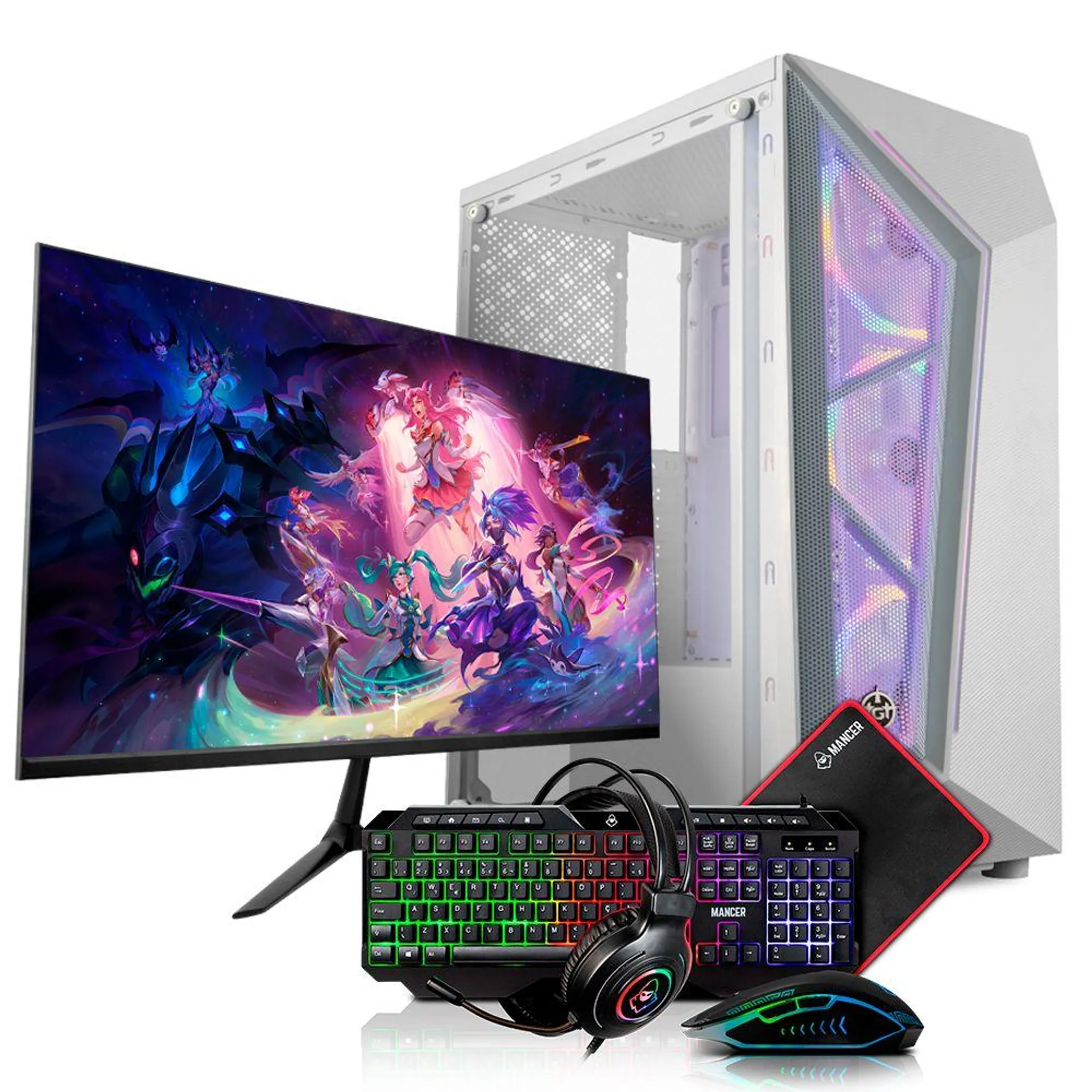 Computador Completo Mancer Gamer GM-003, Intel Core i7, GeForce GTX 1650 4GB, 16GB DDR3, SSD 480GB + Monitor + Kit Periféricos