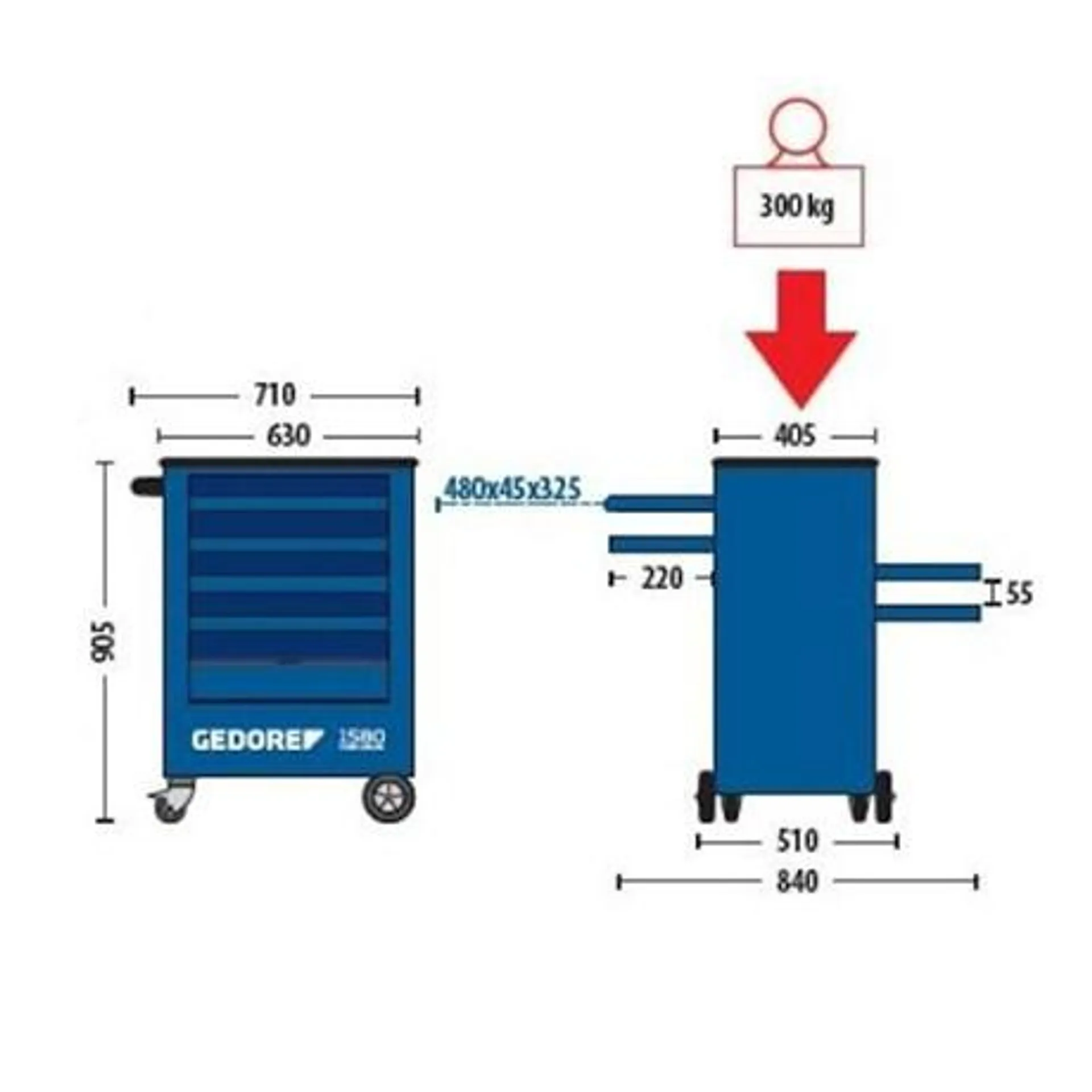 Carrinho 4 Gavetas Fechado Adjuvant 1580 001040 GEDORE