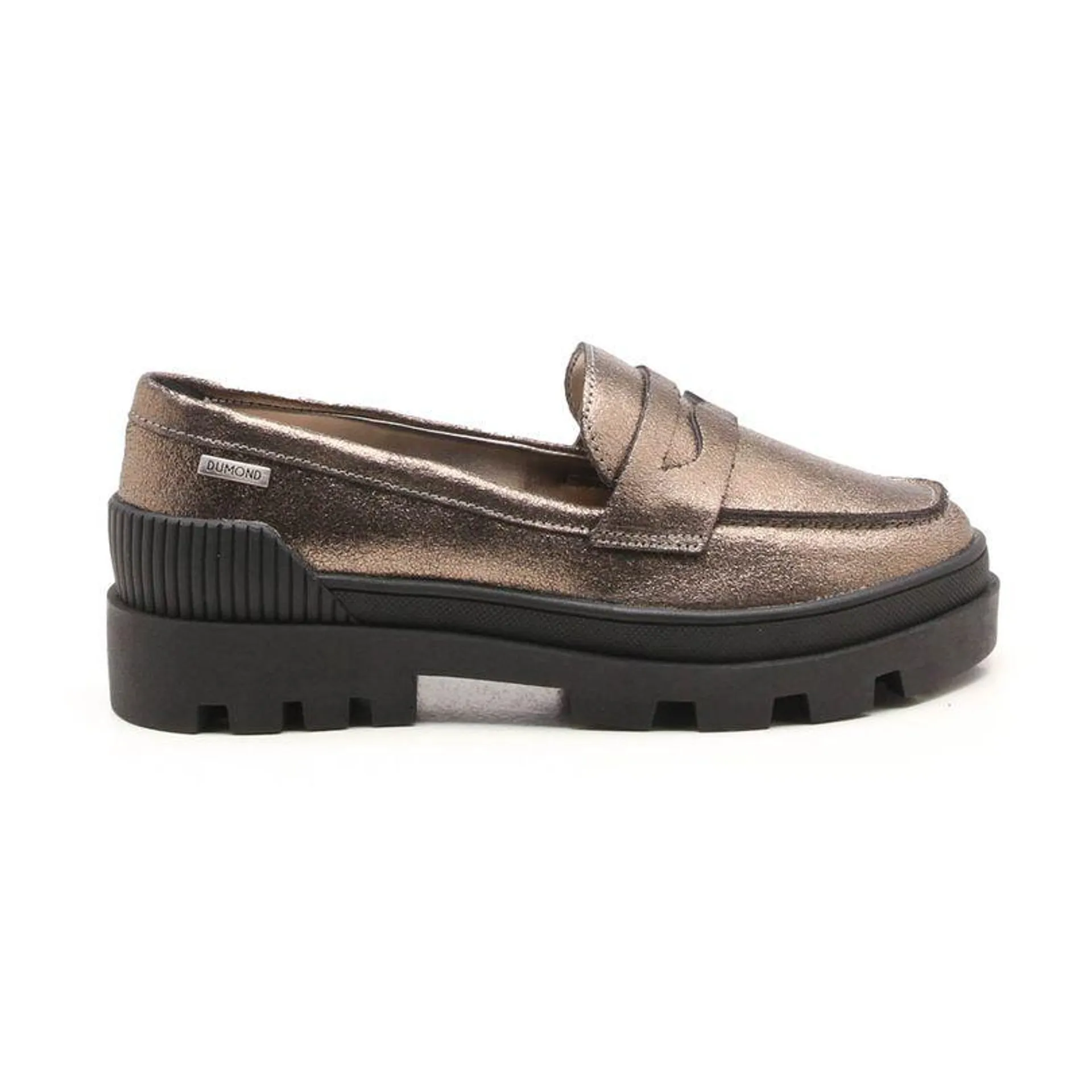 Loafer Mocassim Couro Prata Pewter Craquele Metalizado