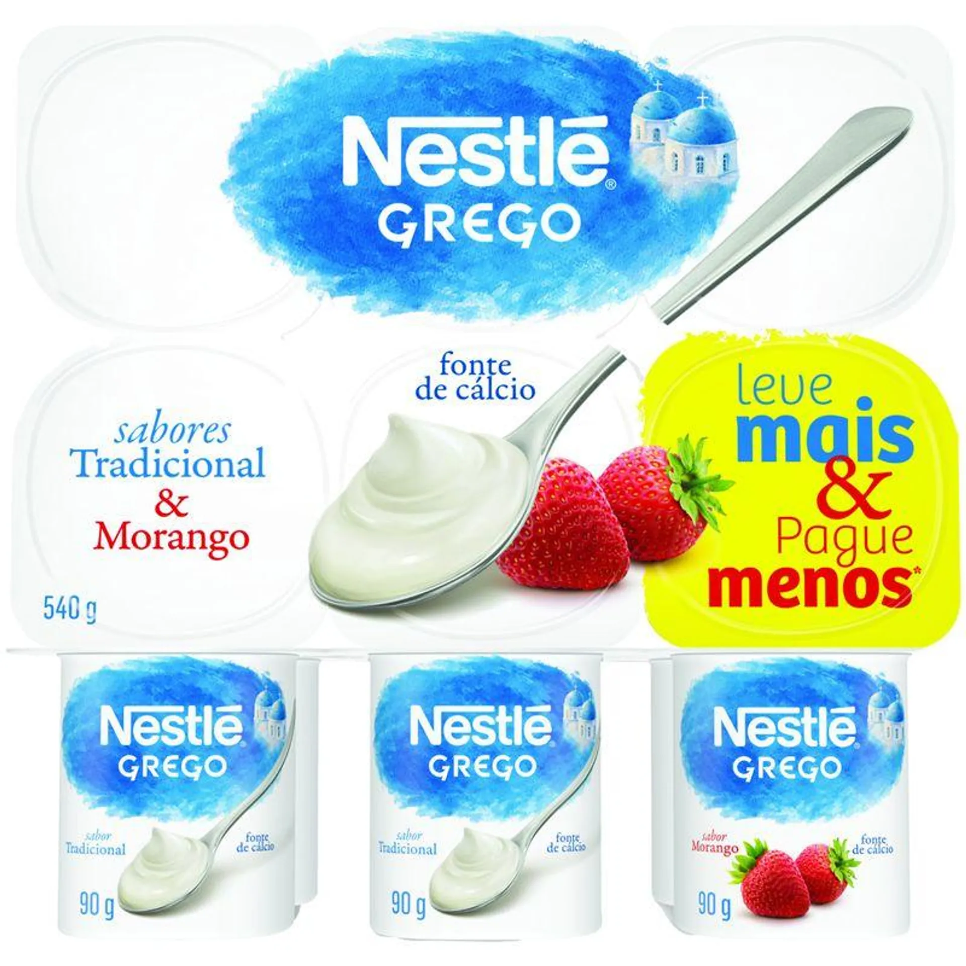 Iogurte Grego Nestlé Tradicional + Morango Bandeja 540g c/6 Unid Leve+Pague-