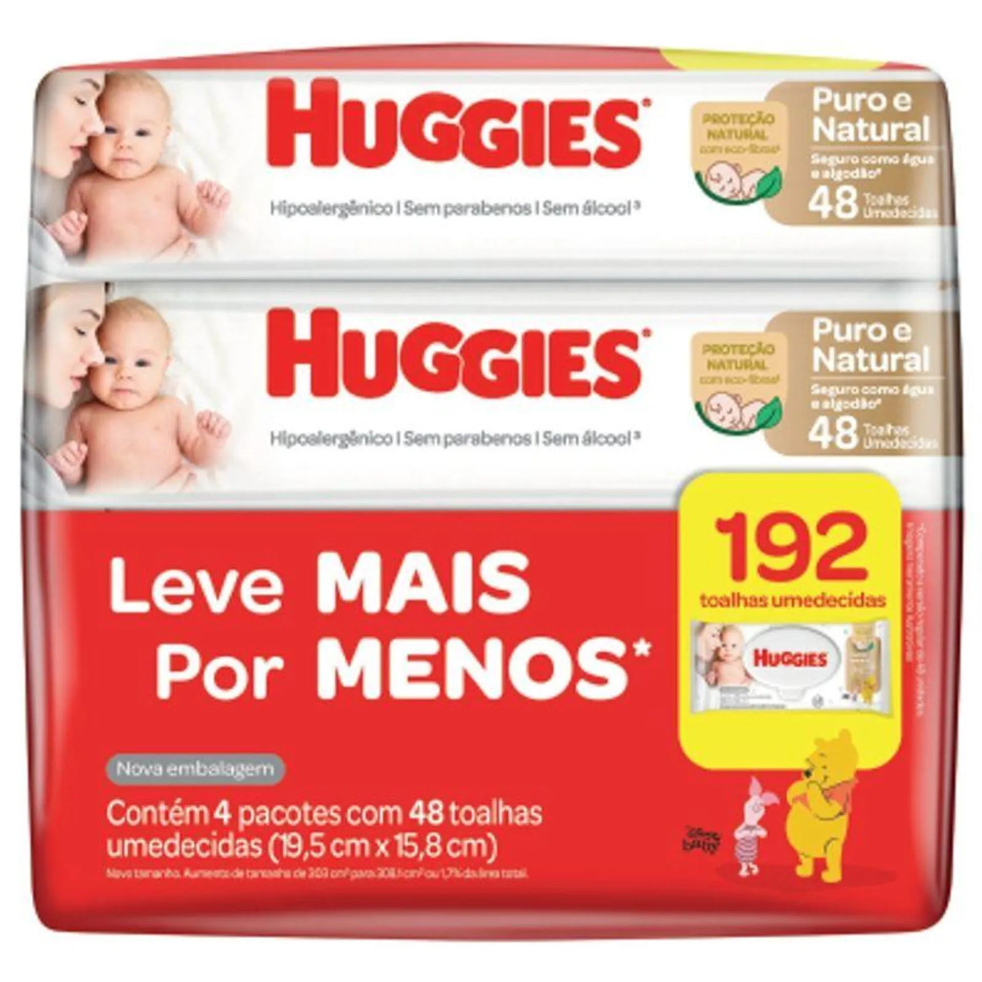 Pack Toalha Umedecida Infantil sem Perfume Disney Baby Huggies Puro e Natural Pacote 4 Unidades Leve Mais Pague Menos