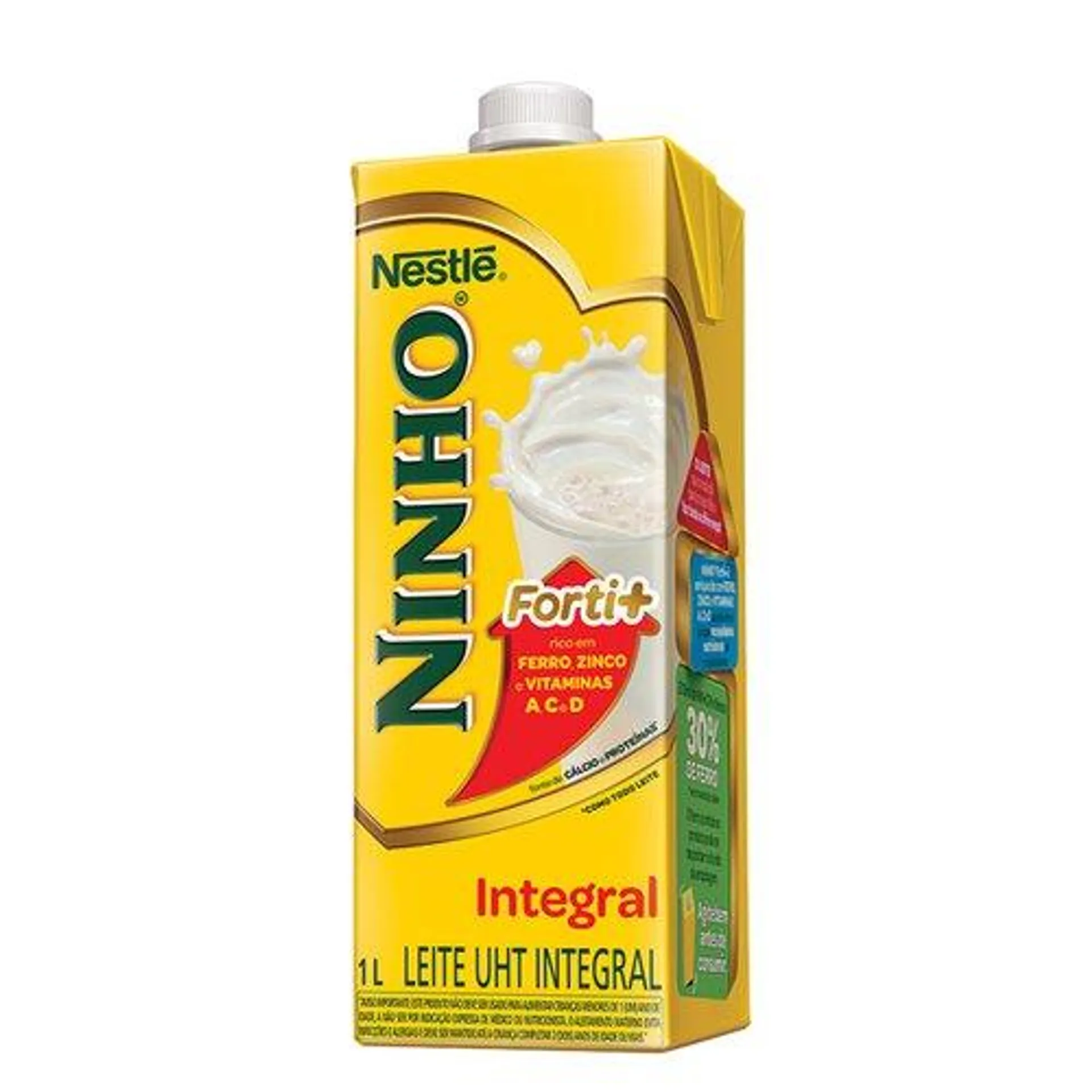 Leite UHT Integral Nestlé Ninho Forti+ Caixa com Tampa 1l