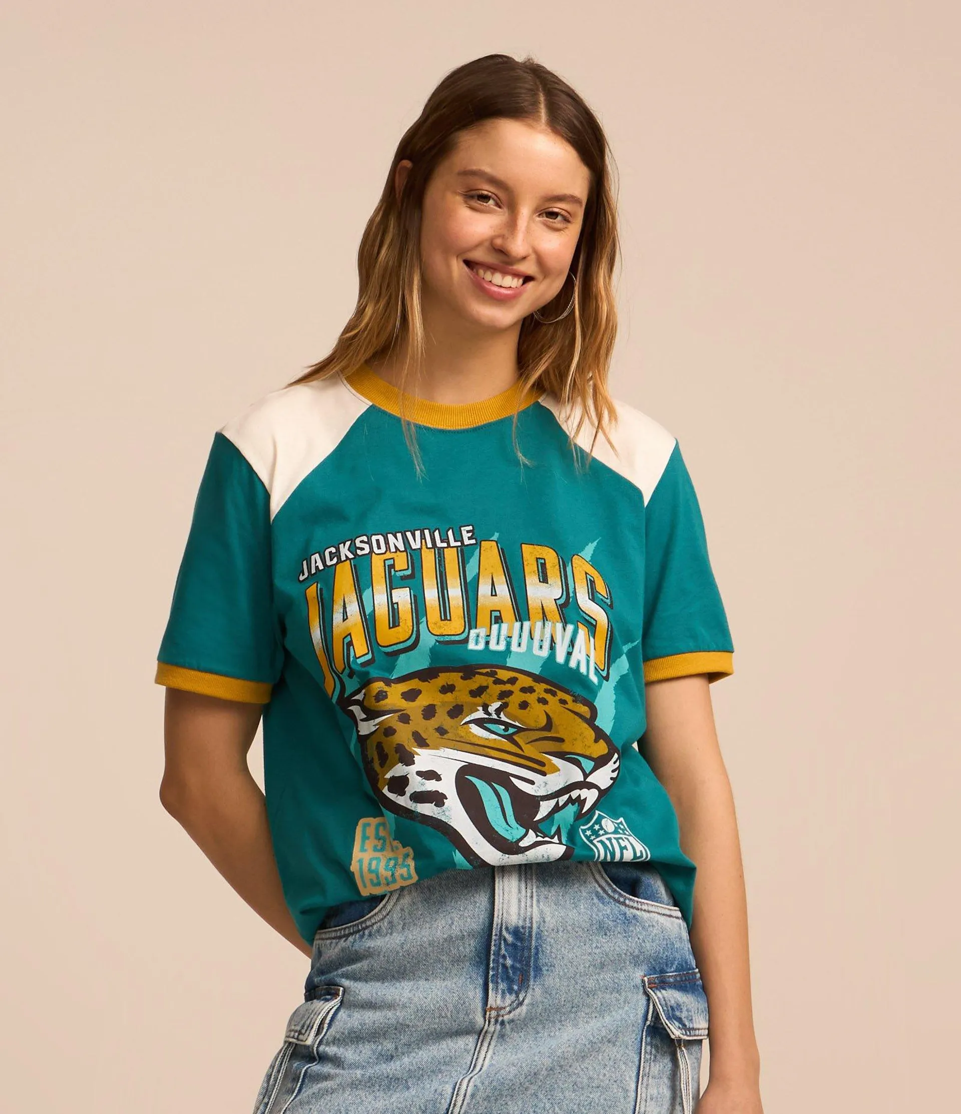 Camiseta Alongada em Algodão com Estampa Jaguars NFL Verde