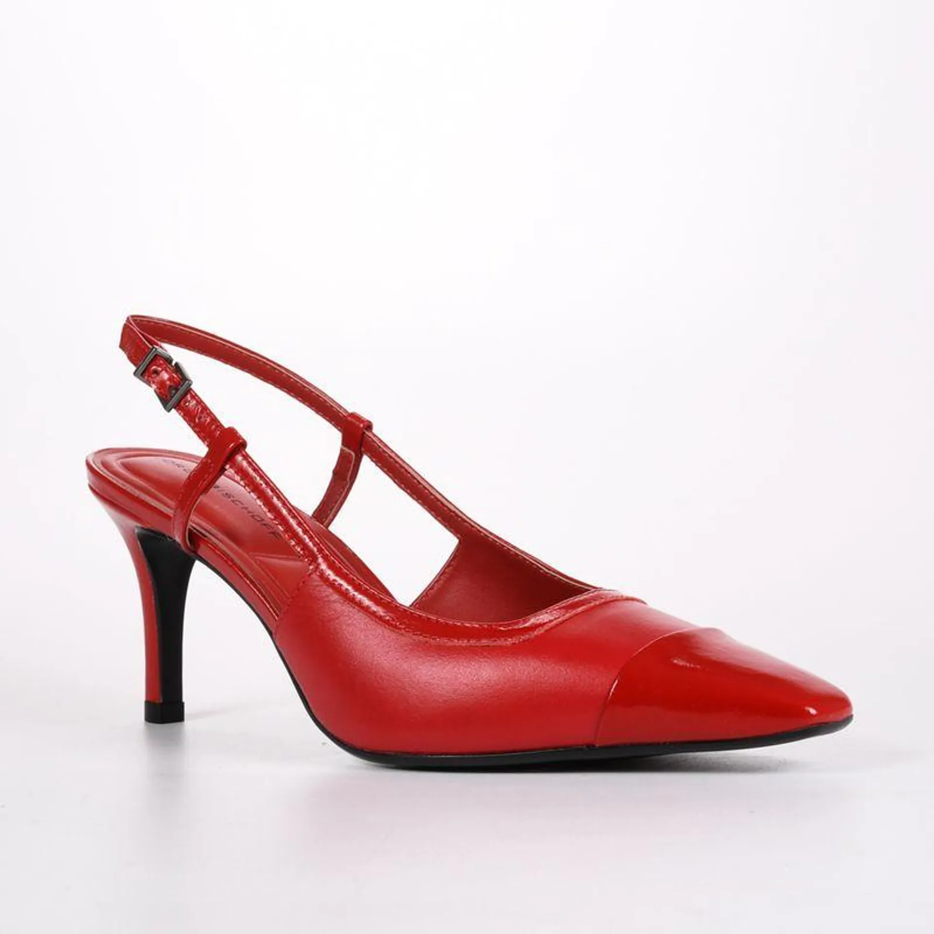 Slingback Vermelho Rubi Salto Médio Tira Couro