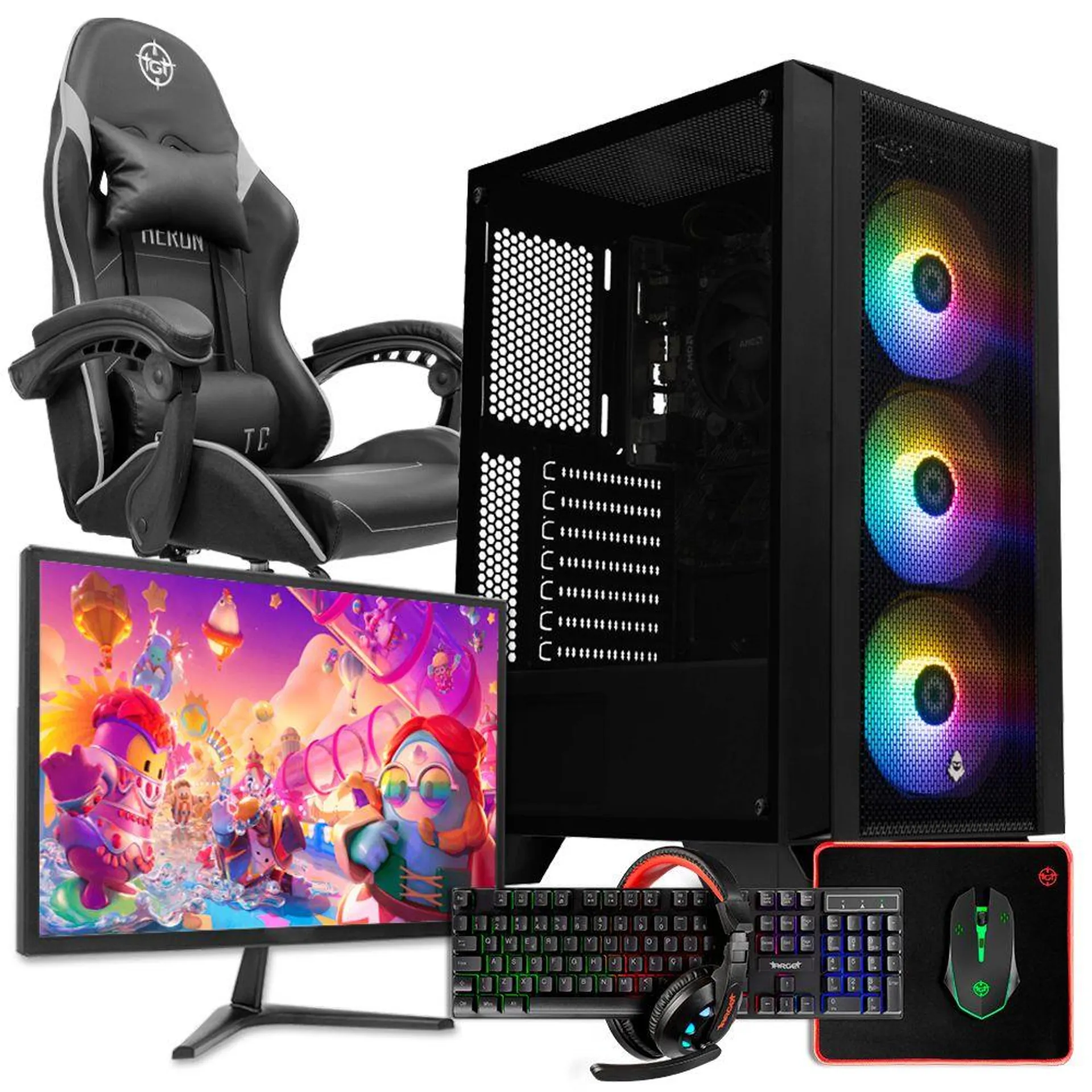 PC Gamer Completo Mancer Feácio VI, AMD Ryzen 3 5300G, 16GB DDR4, SSD 480GB + Cadeira Gamer + Monitor + Kit Periféricos