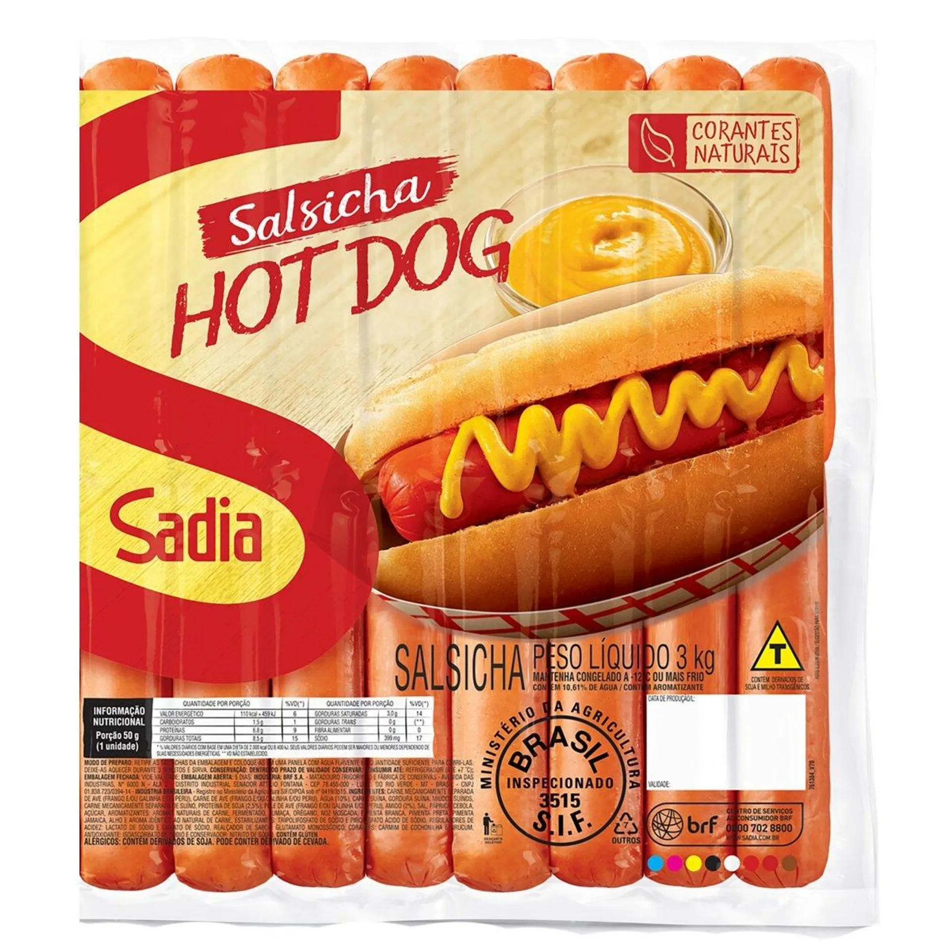 Salsicha Hot Dog Sadia Congelado Pacote 3kg