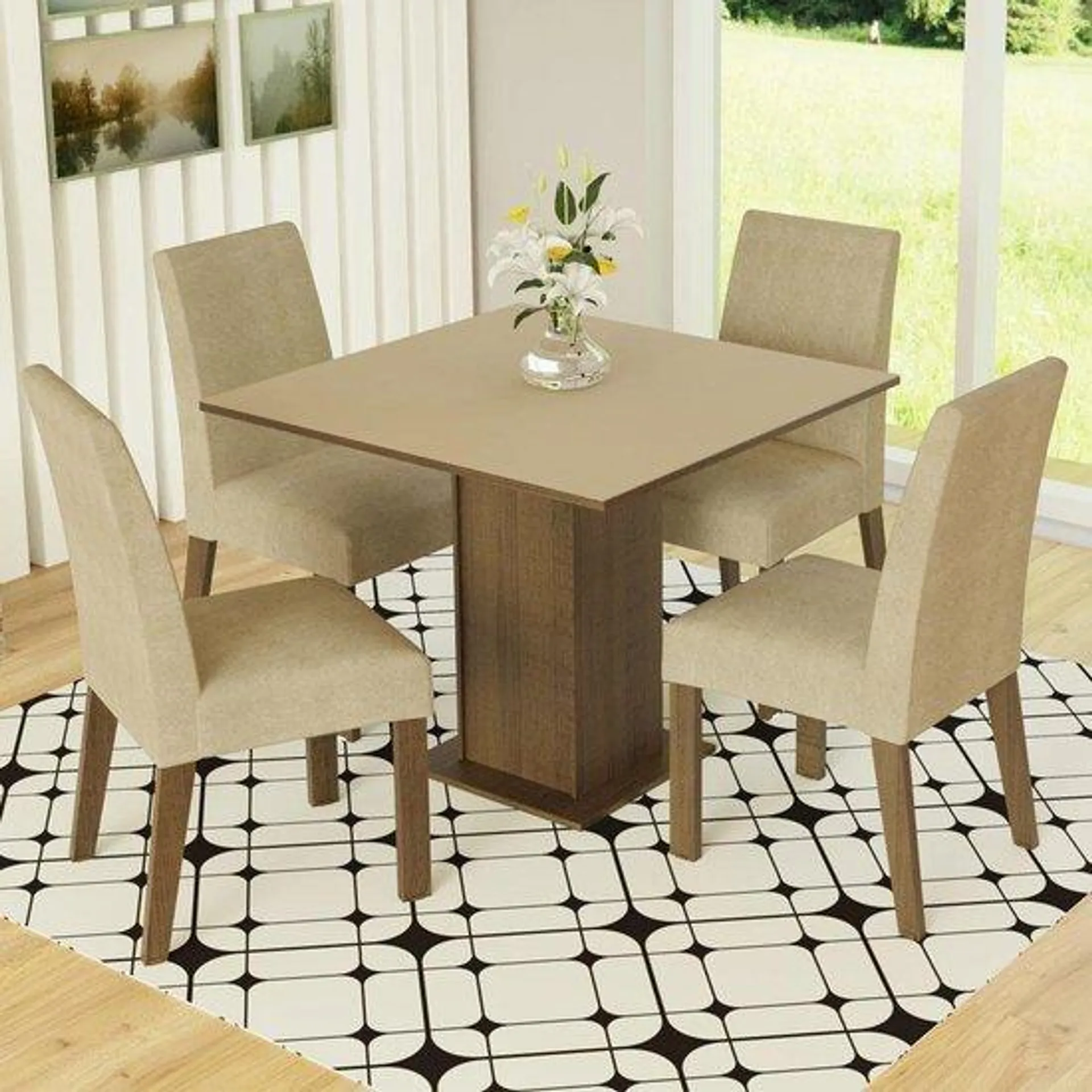 Conjunto Sala de Jantar Madesa Deise Mesa Tampo de Madeira 4 Cadeiras - Rustic/Crema/Imperial