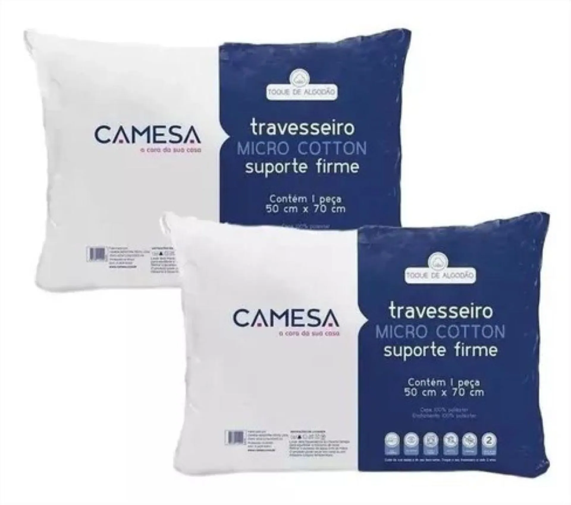 Kit 2 Travesseiros Micro Cotton 50x70cm Suporte Firme - Camesa