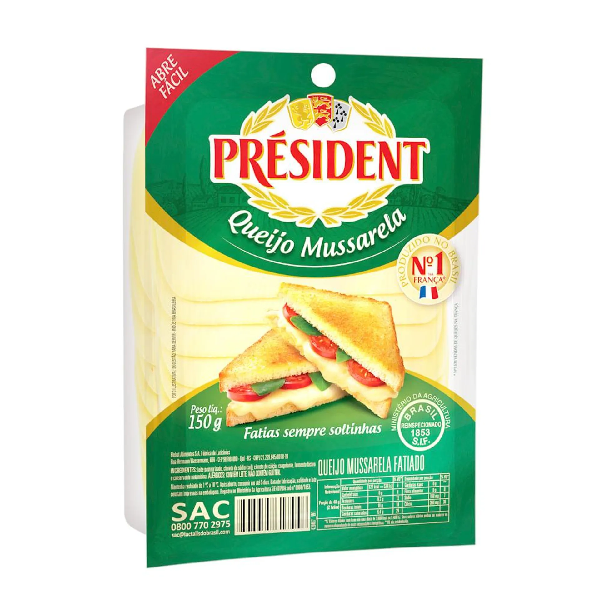 Queijo Muçarela Président 150g Fatiado