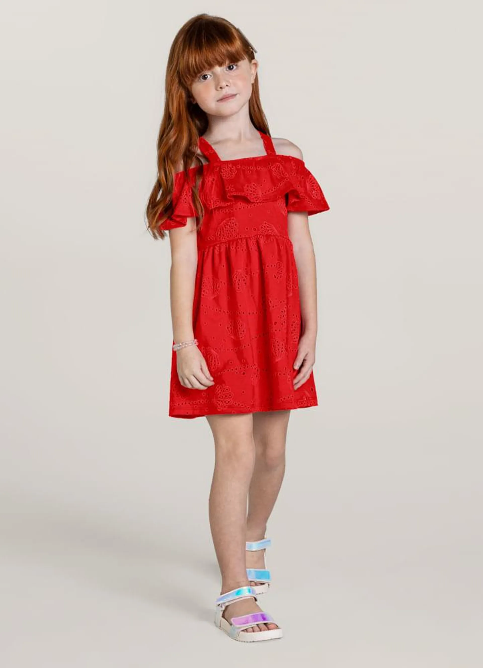 Vestido infantil com babados menina Brandili