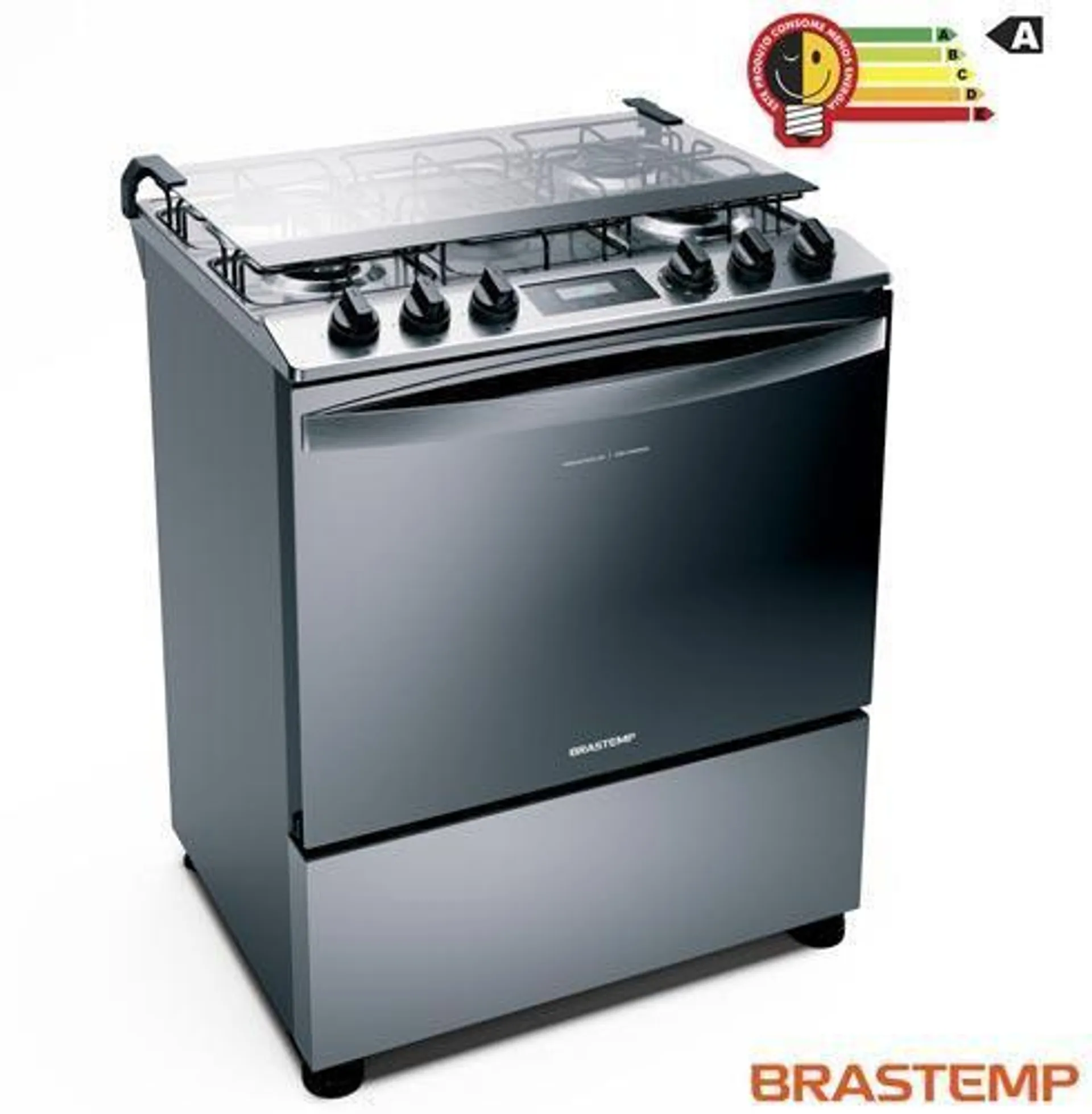 Fogão de Piso Brastemp de 05 Bocas com Turbo Chama, Touch Timer e Autodesligamento Inox - BFS5GCR - 220V