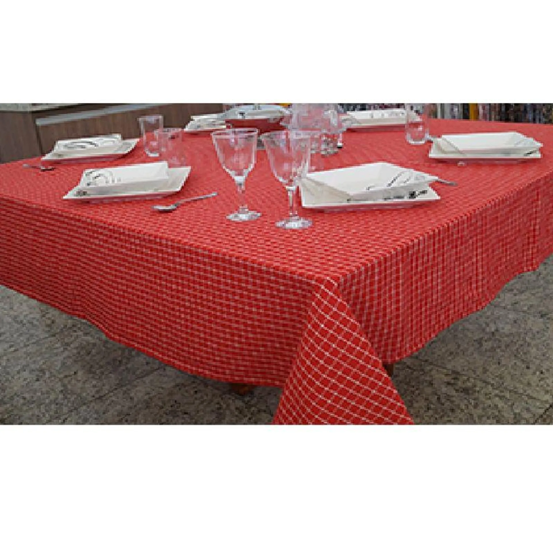 Toalha Mesa Colonial Grid 140x140cm Vermelho/Cru Estampa - Bordartes