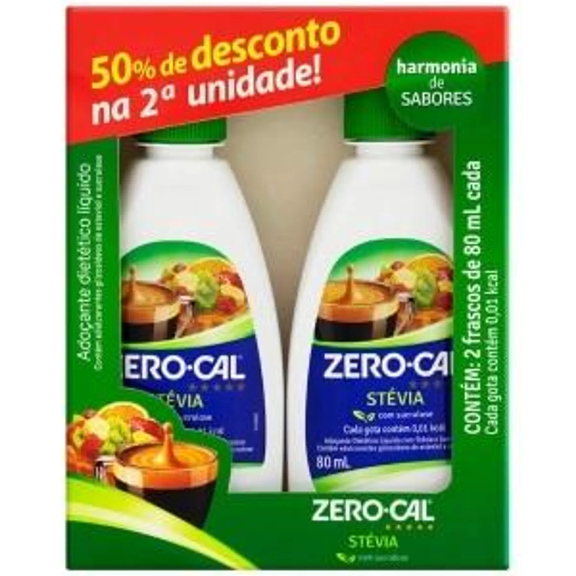 Adoçante Líquido Zero Cal Stévia 80ml 50% de Desconto na 2ªunidade