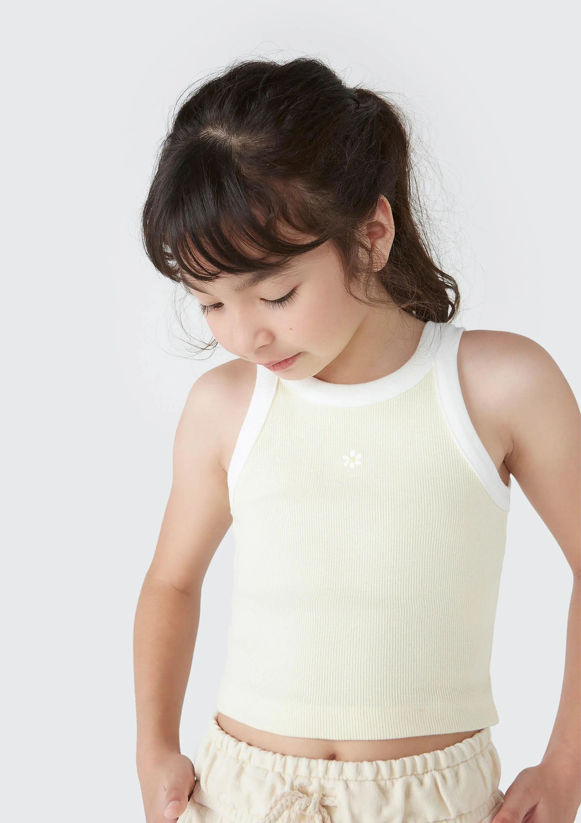 Regata Cropped Infantil Menina Bordada - Amarelo