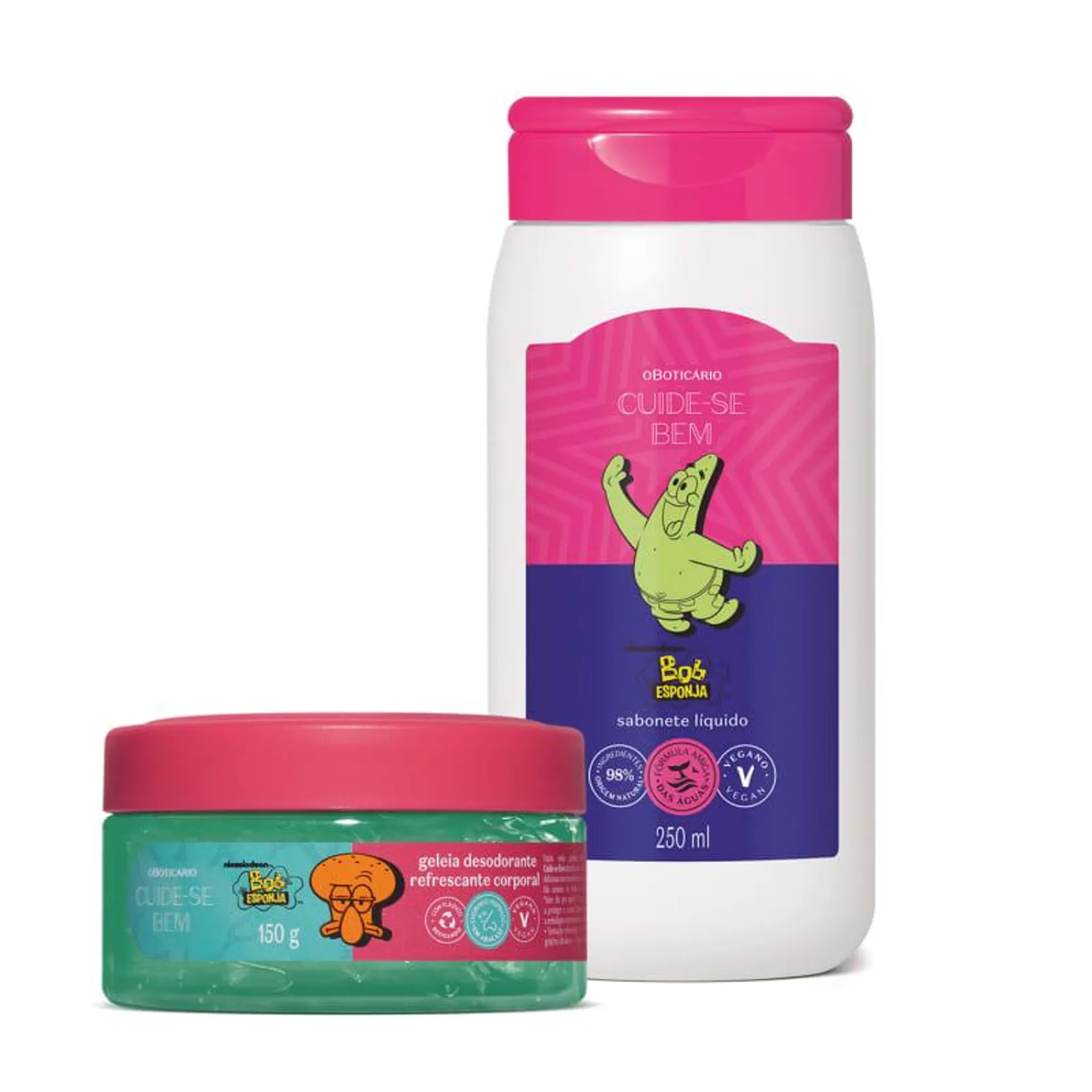 Combo Cuide-se Bem Bob Esponja E Amigos: Geleia Corporal Lula Molusco 150g + Sabonete Líquido Patrick Estrela 250ml