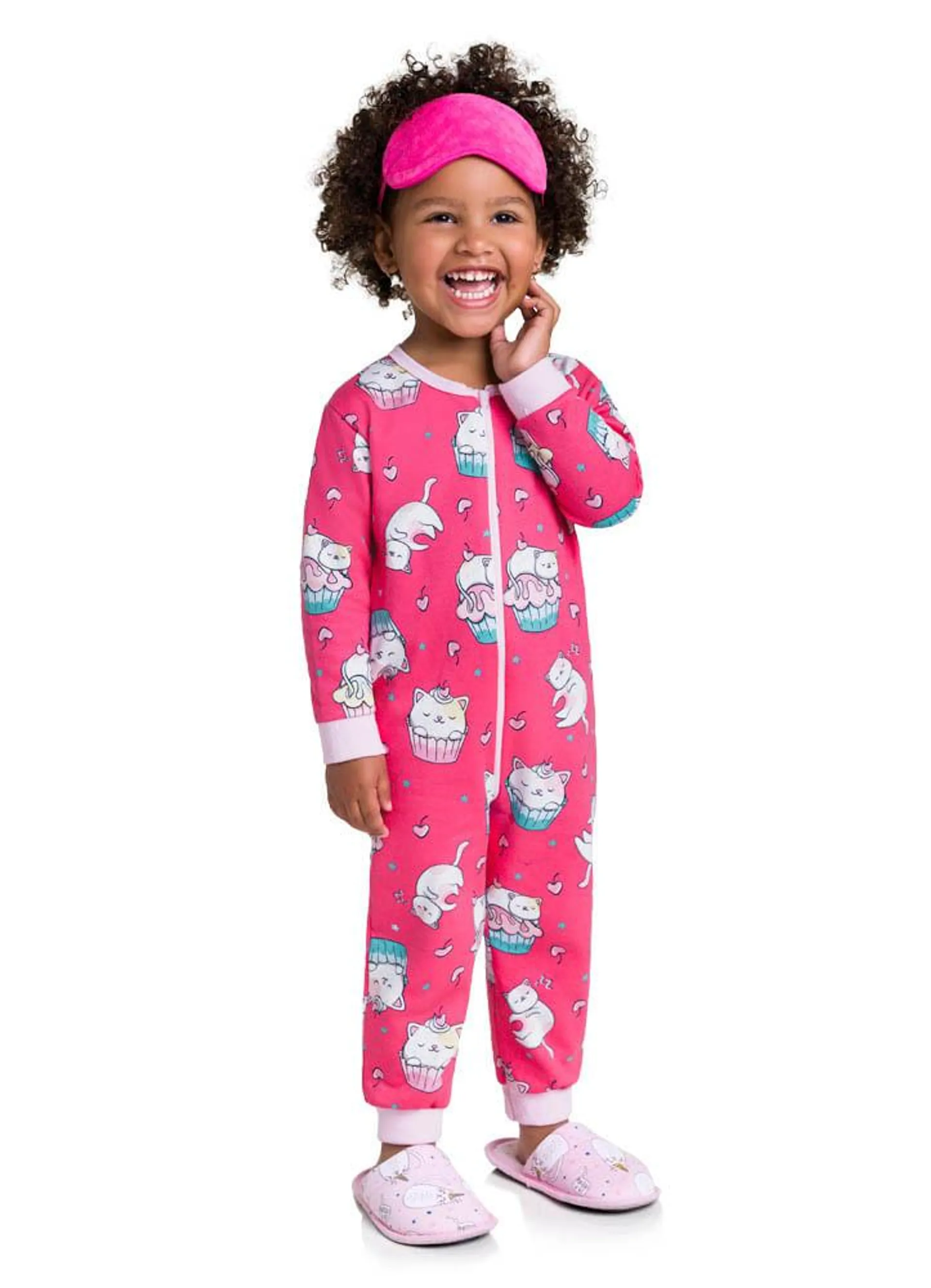 Pijama macacão infantil menina de gatinhos Brandili