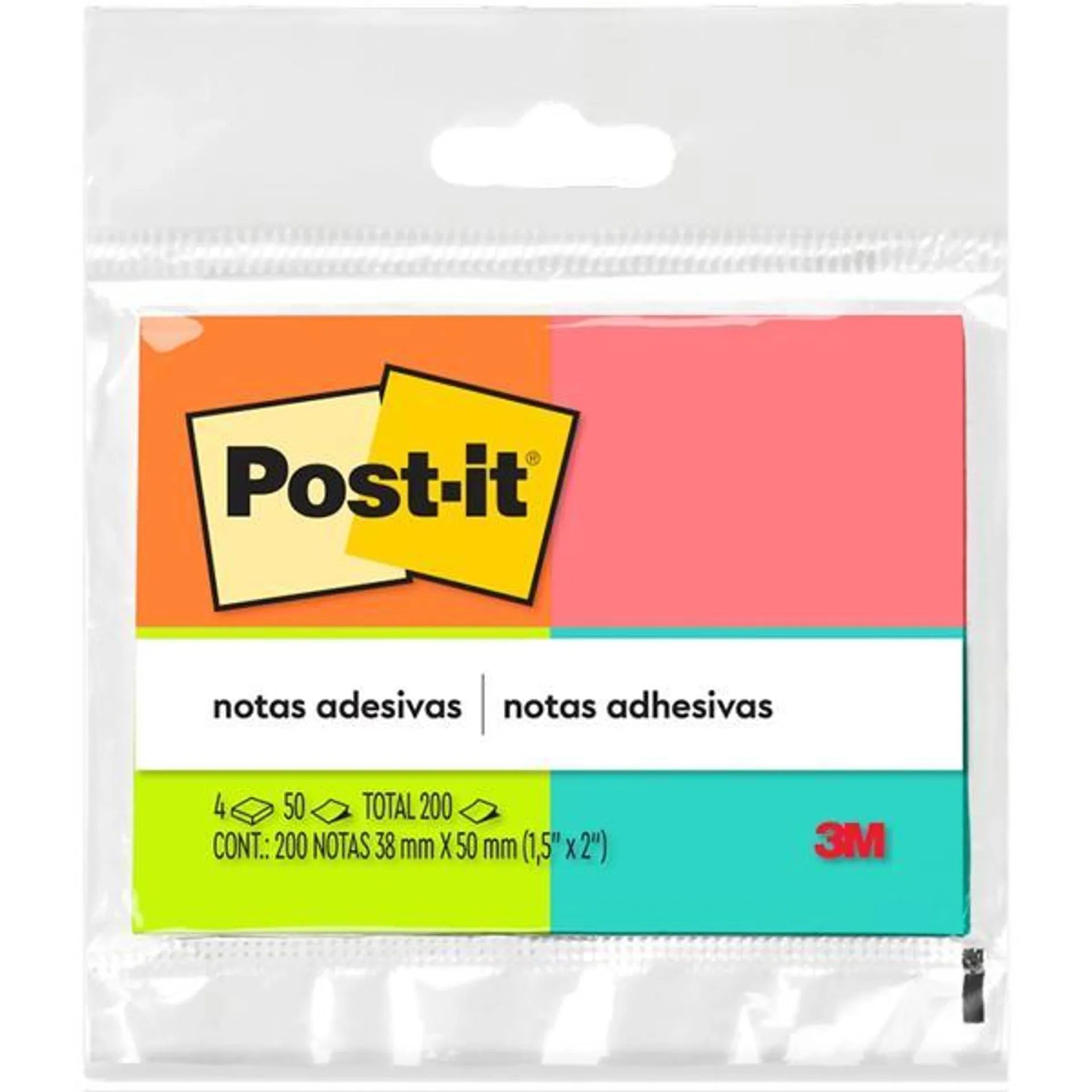 Blocos de Notas Adesivas Post-it Tropical - 4 Blocos de 38 mm x 50 mm - 50 folhas cada - BT 4 UN