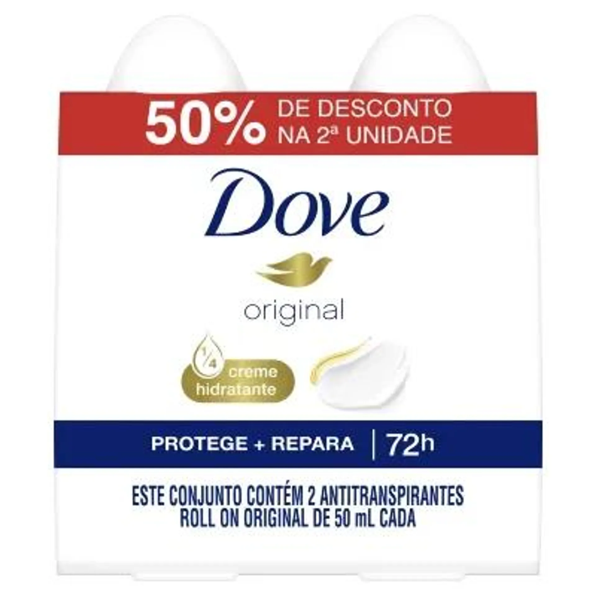 Pack Antitranspirante Roll-On Original 72h Dove 2 Unidades 50ml Cada Grátis 50% de Desconto na 2ª Unidade