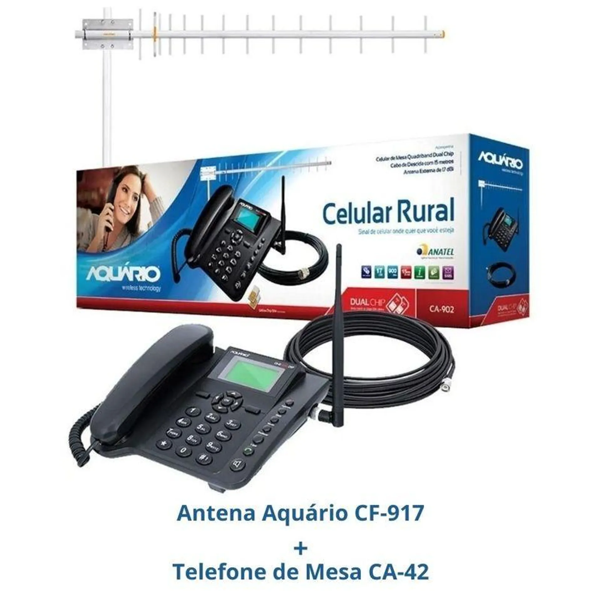 Telefone Celular Rural Fixo de Mesa Quadriband 850/900/1800/1900 MHZ Dual CHIP CA-42S