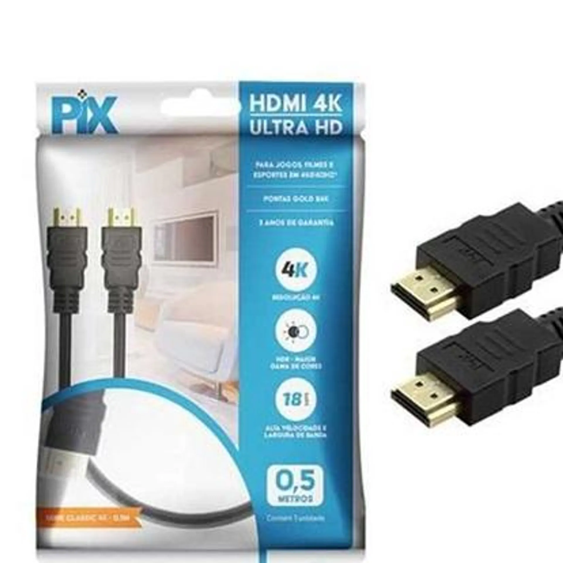 Cabo HDMI 2.0 HDR 4K 19 Pinos Polybag 5M Pix