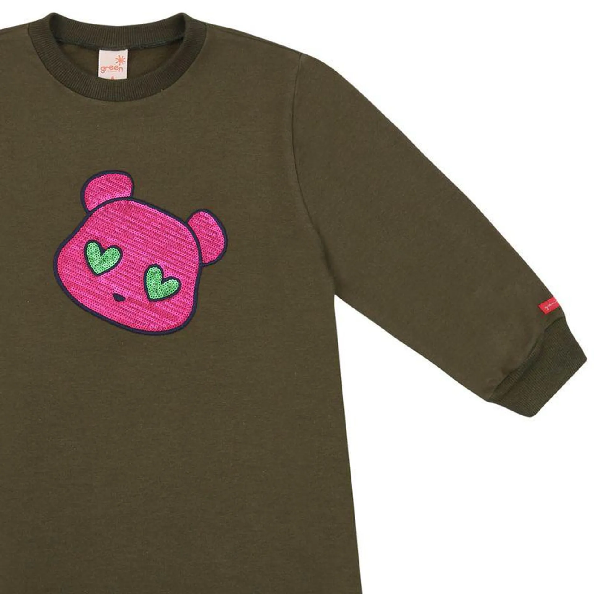 Vestido Infantil Sweet Bear Manga Longa Verde