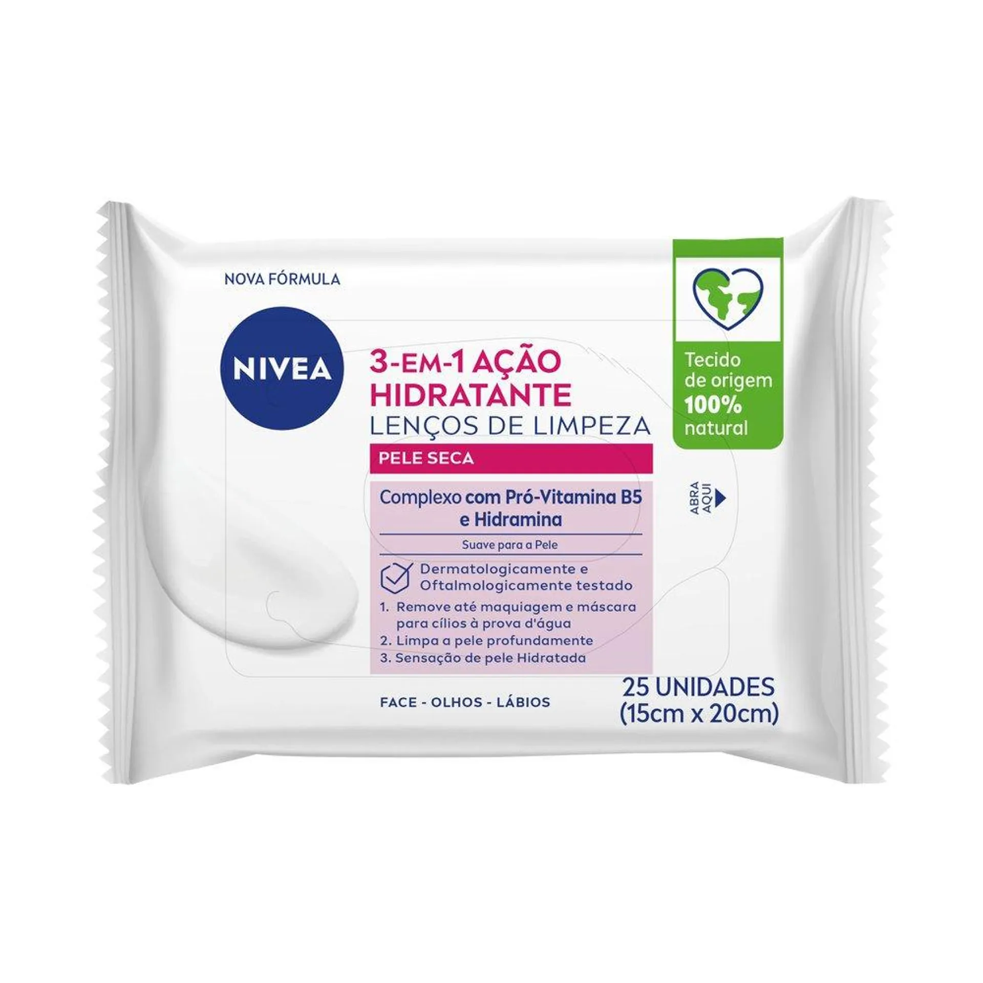 NIVEA Lenço de Limpeza Demaquilante Ação Hidratante 3 em 1 25 un.