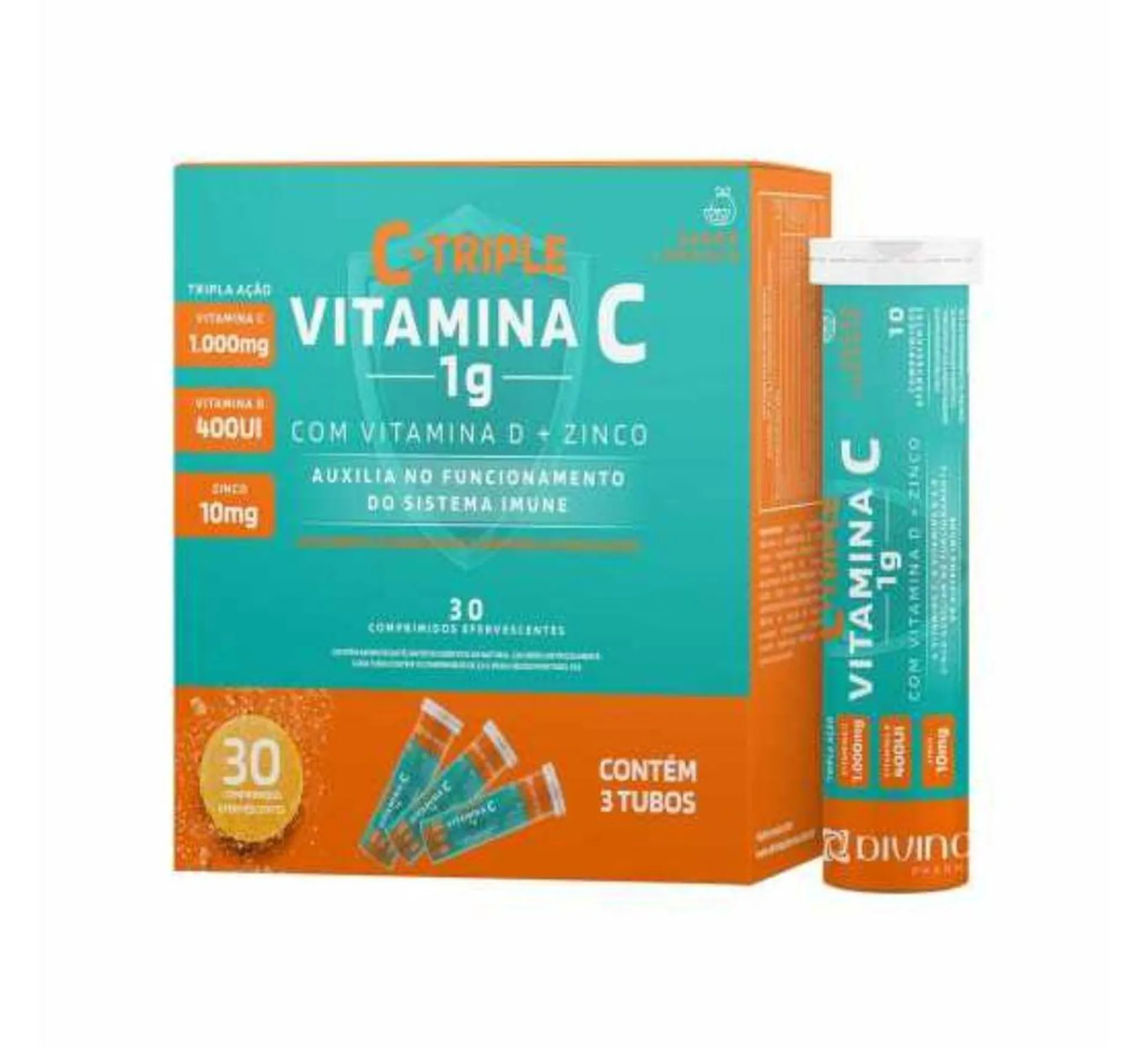 C-triple Vitamina C 1g com 30 comprimidos Efervescentes