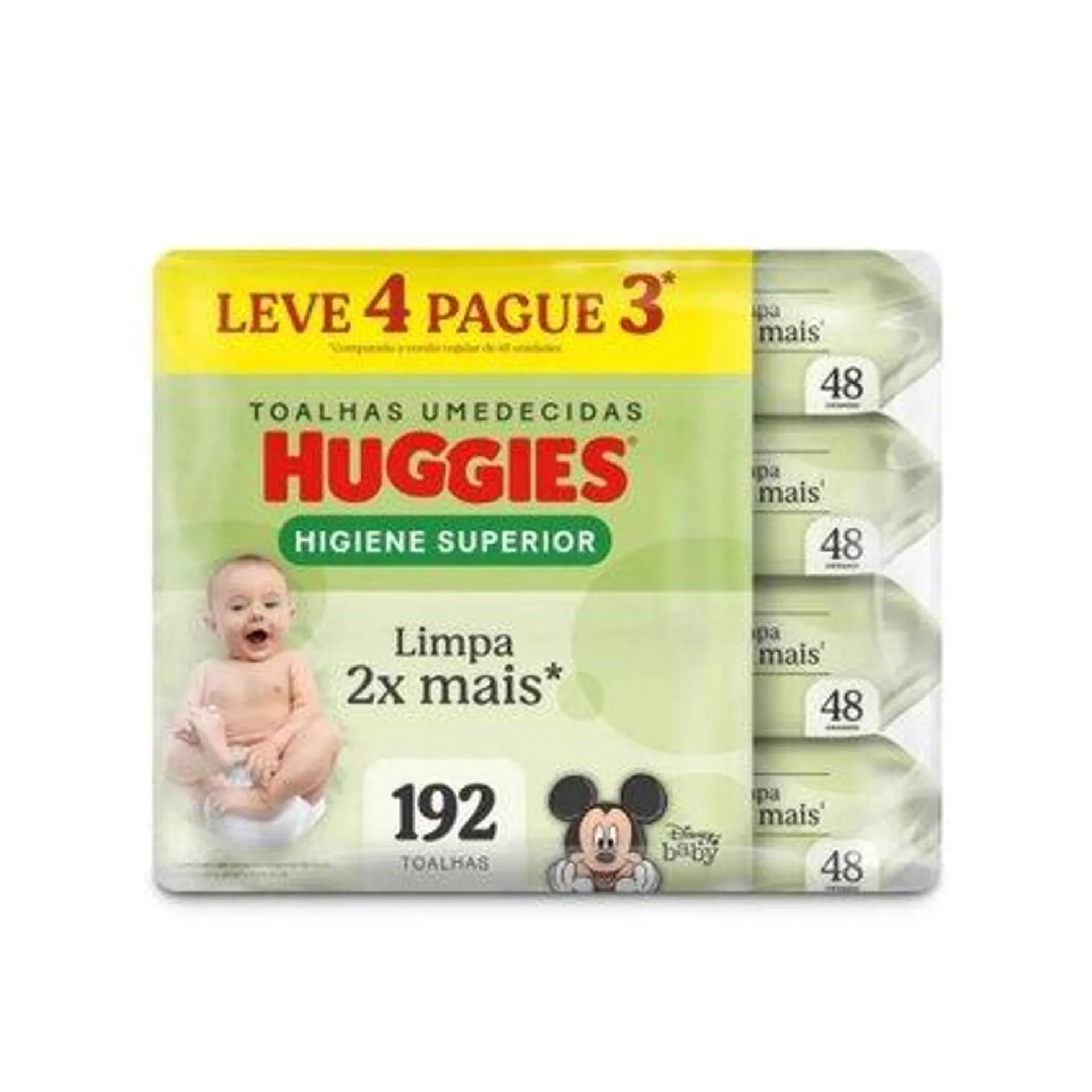 Lenços Umedecidos Huggies Higiene Superior Limpa 2x Mais Leve 4 Pague 3 - 192 Unidades