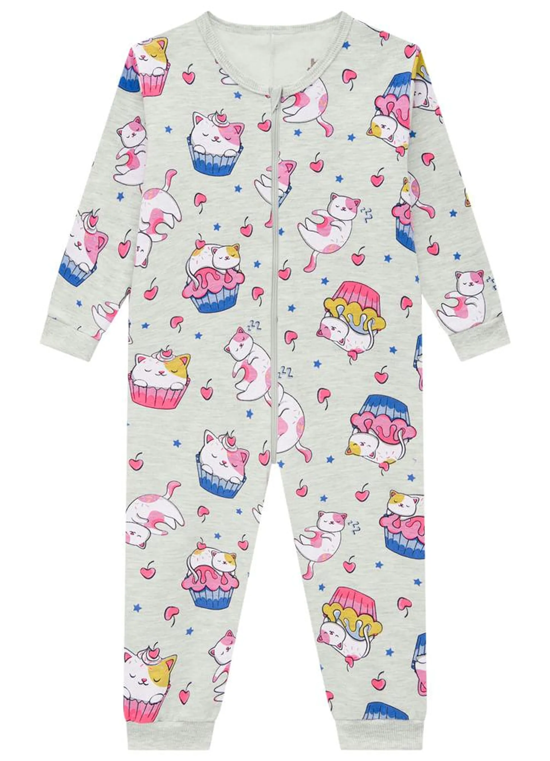 Pijama macacão infantil menina de gatinhos Brandili