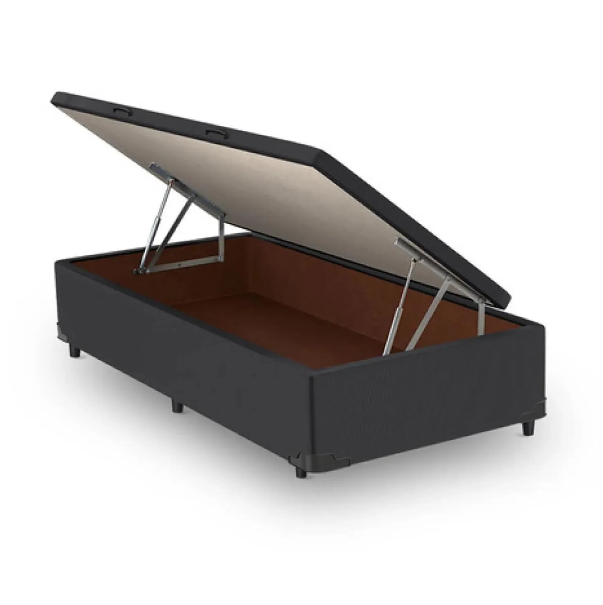 BASE CAMA BOX COM BAÚ ABERTURA LATERAL SUEDE CINZA