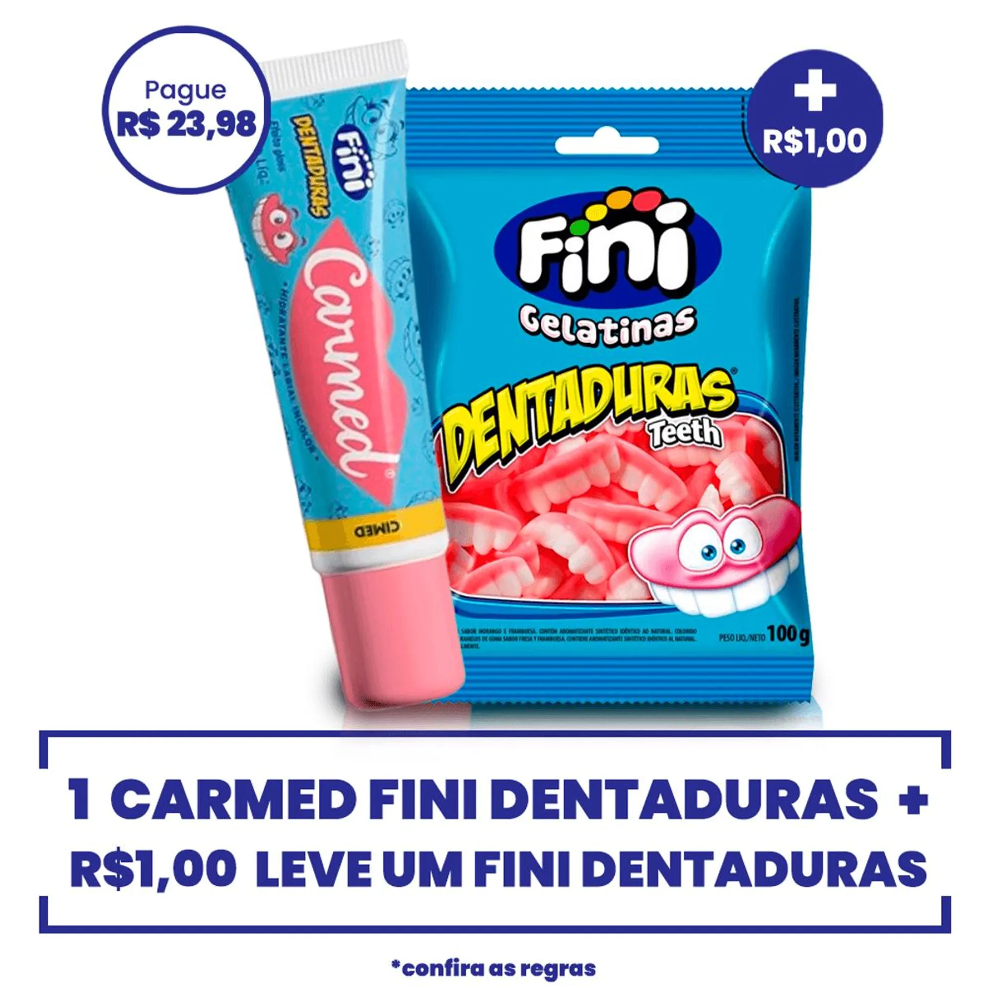 Kit Protetor Labial Carmed Dentaduras Fini + Fini Gomas Dentaduras