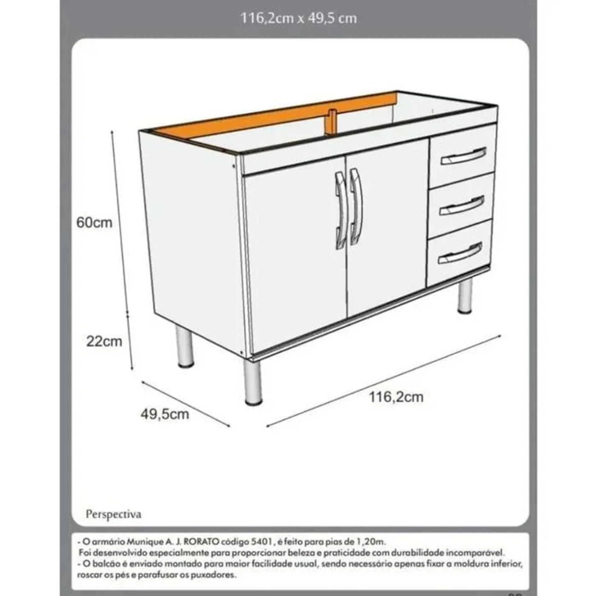 Gabinete Para Cozinha Toquio 116,2cm Preto Rorato