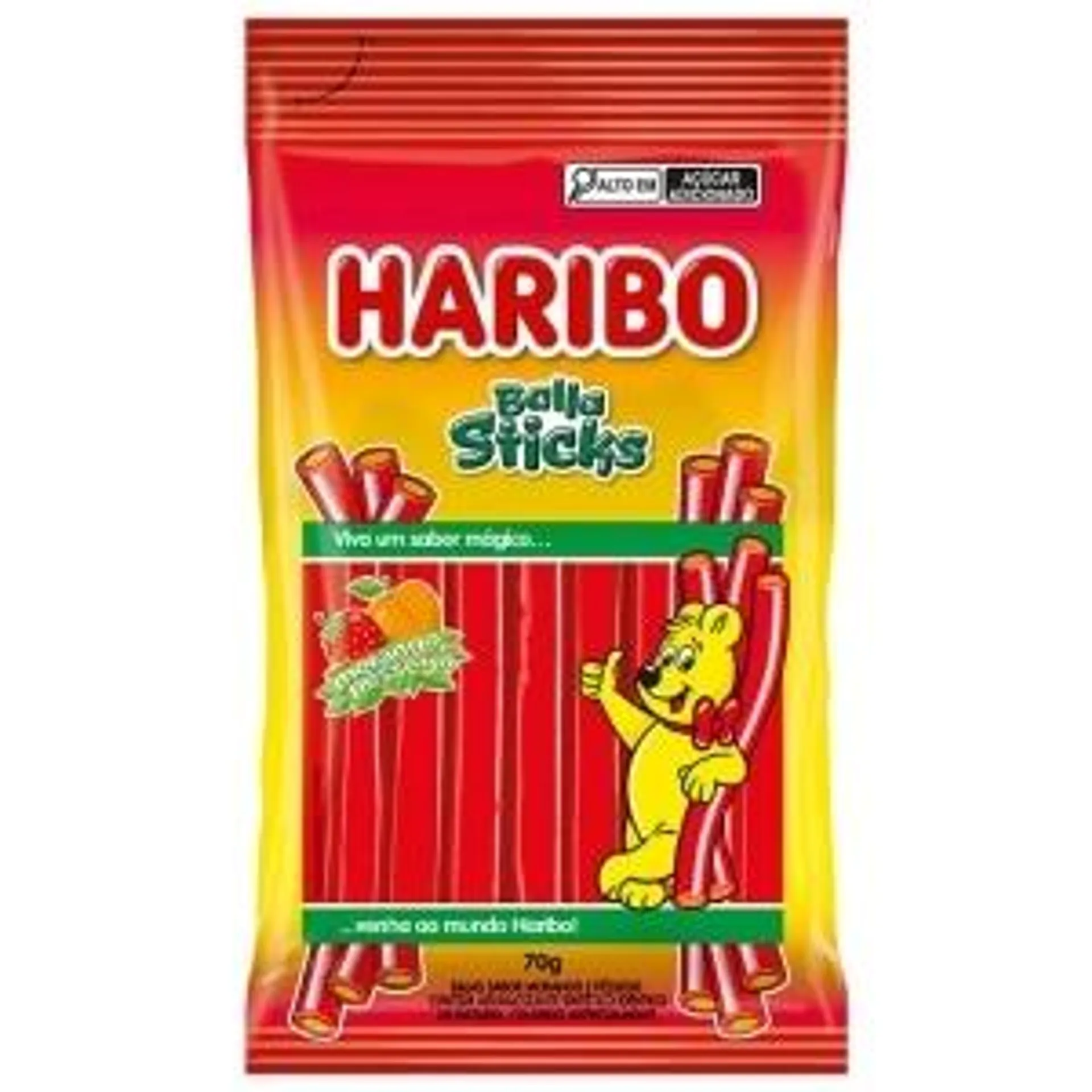 Bala Haribo Sticks Morango e Pêssego 70g