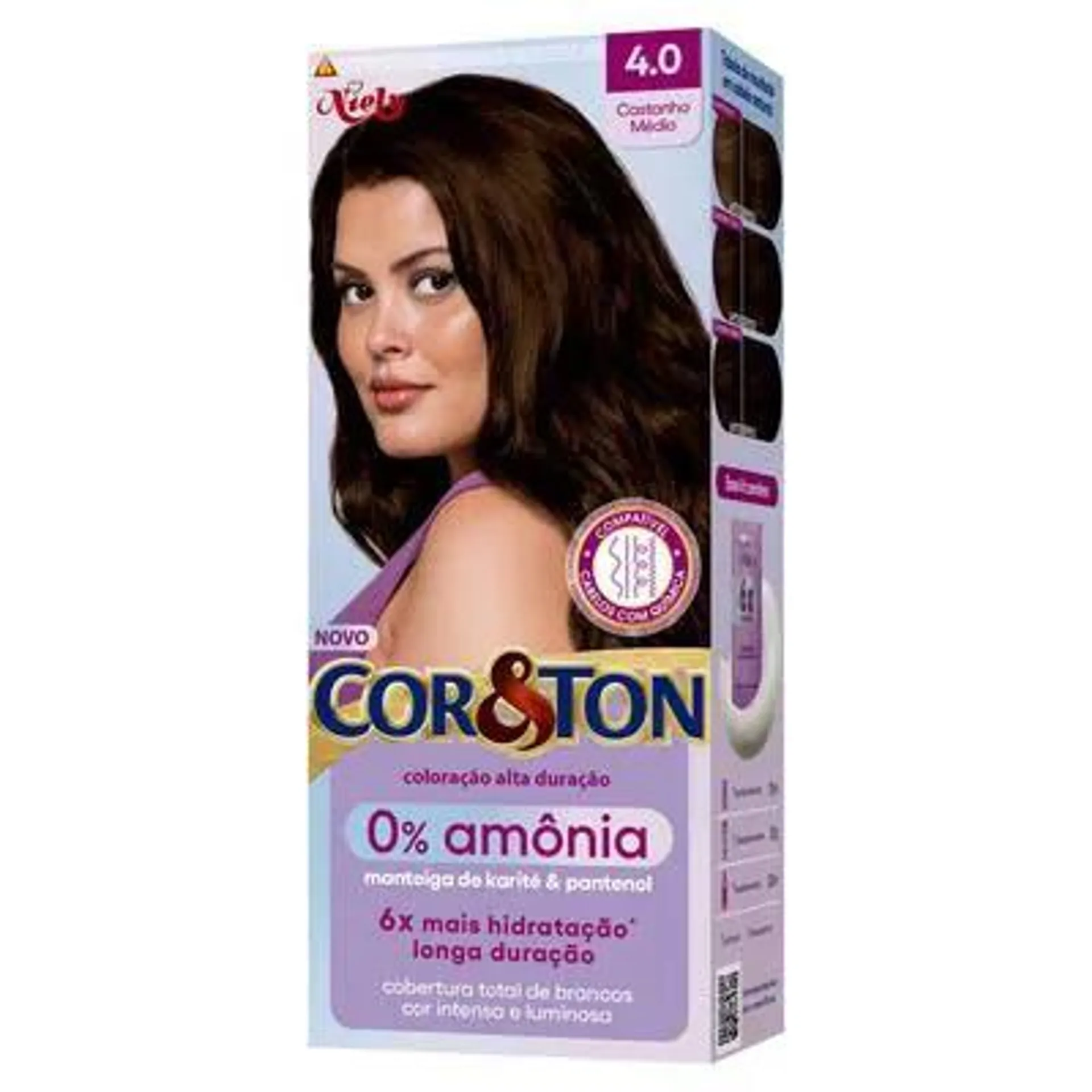 Tintura Cor&Ton Niely 0% Amônia 4.0 Castanho Médio