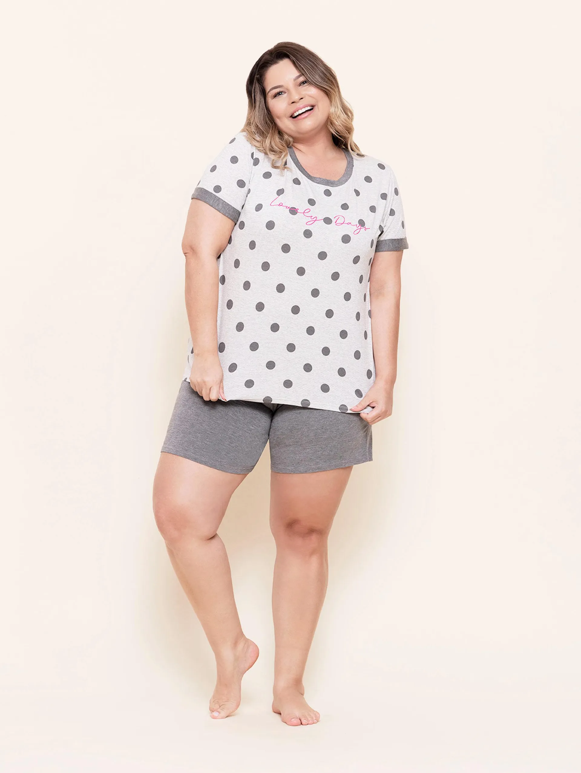 Short Doll Plus Size Manga Curta Lovely Gray