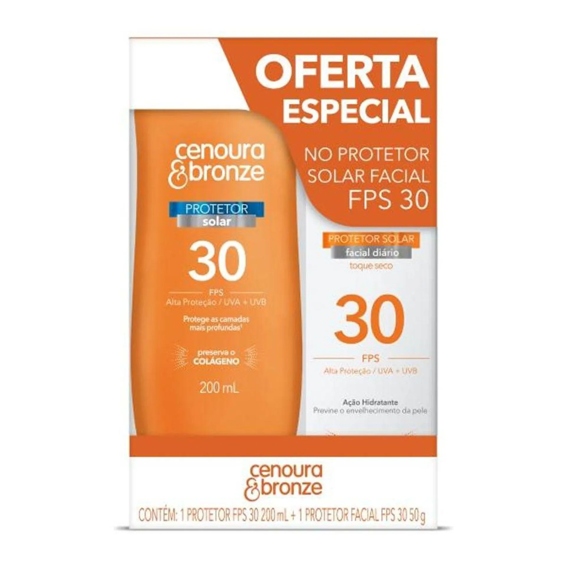 Protetor Cenoura & Bronze Facial FPS30 50g + Protetor FPS30 200ml