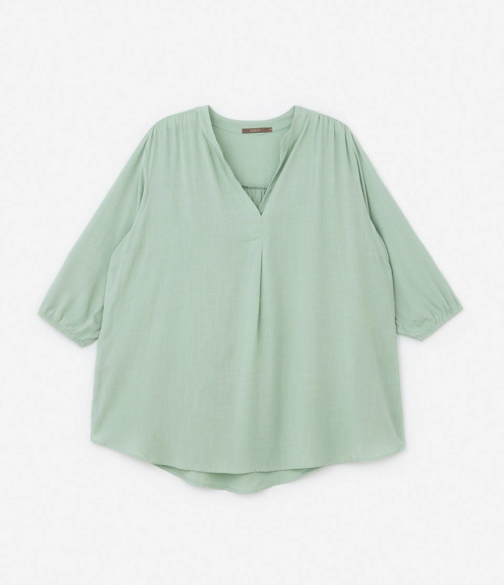 Blusa Bata em Algodão com Manga 3/4 Curve & Plus Size Verde Claro