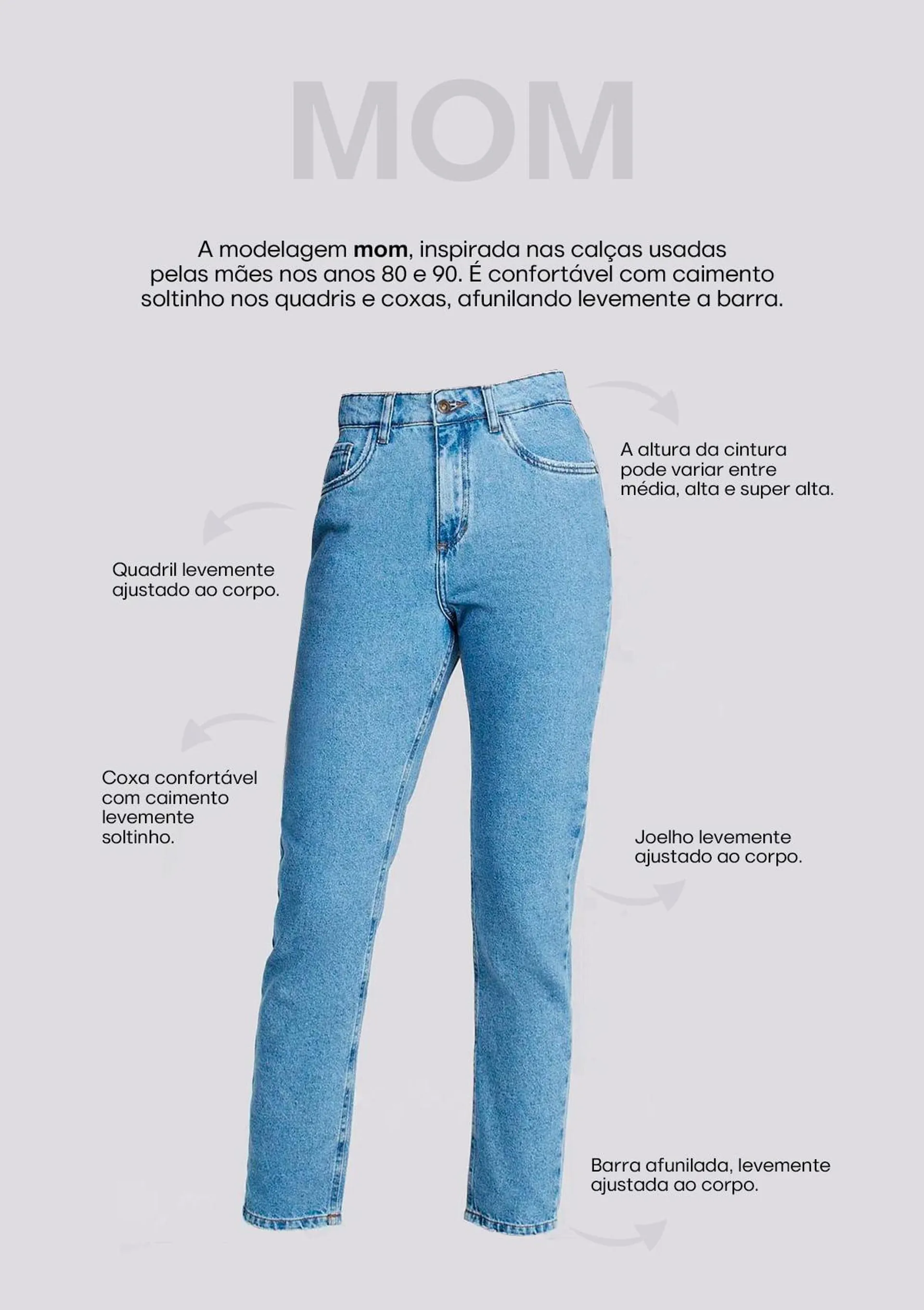 Calça Jeans Mom Cintura Alta Com Elastano - Cinza