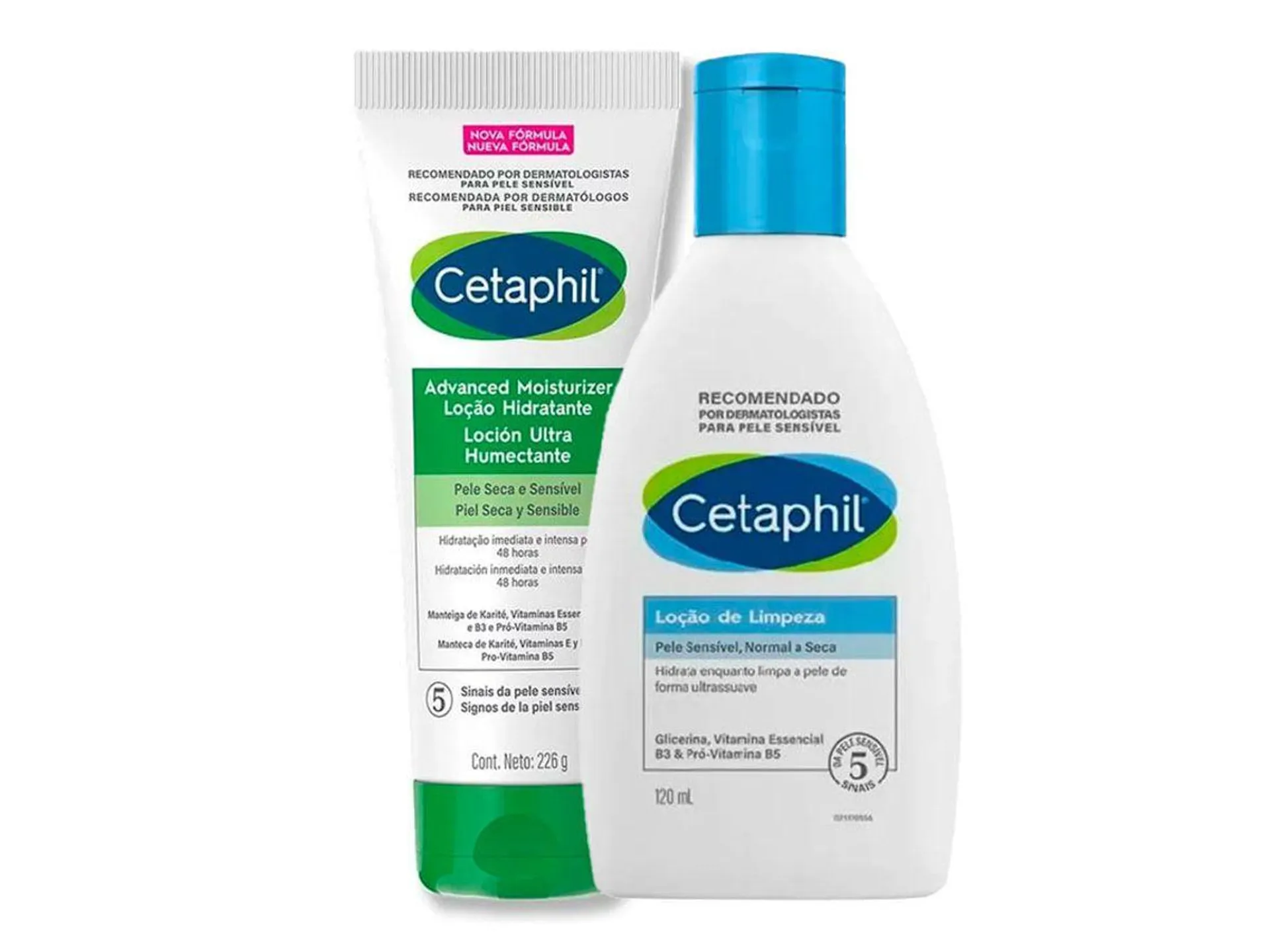 Kit Cetaphil Pele Sensível, Normal e Seca Gel Creme Rápida Absorção 226g + Loção de Limpeza 120ml