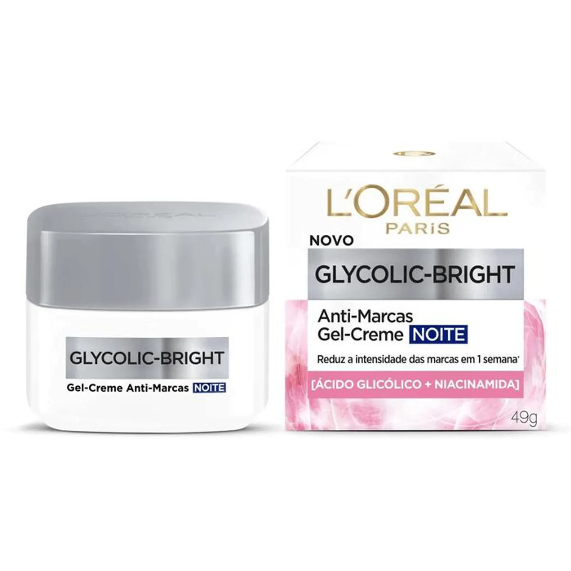 Gel-Creme Facial Anti-Marcas Noite L'oréal Paris Glycolic Bright 49g