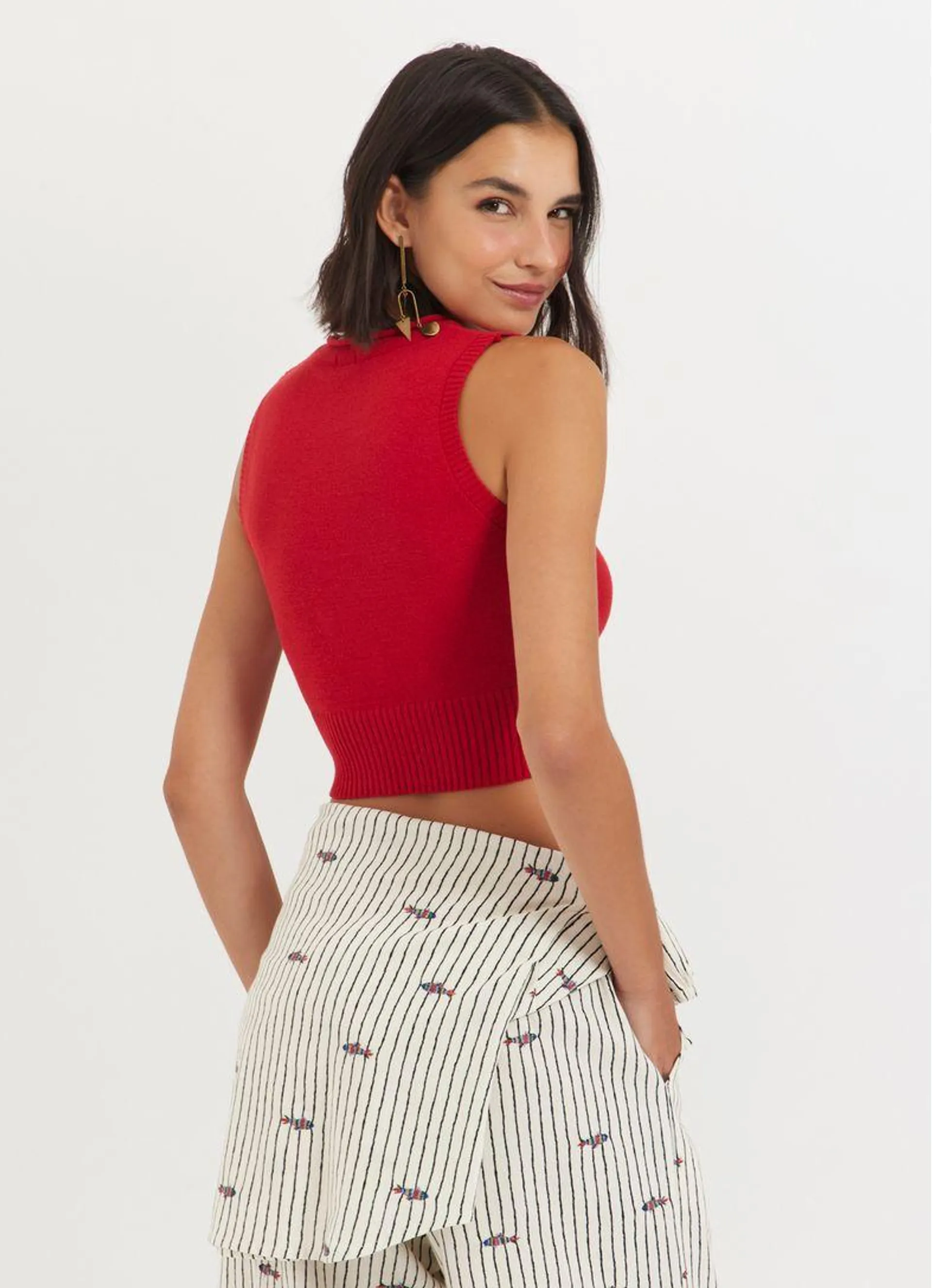 Blusa regata cropped tricô vermelho