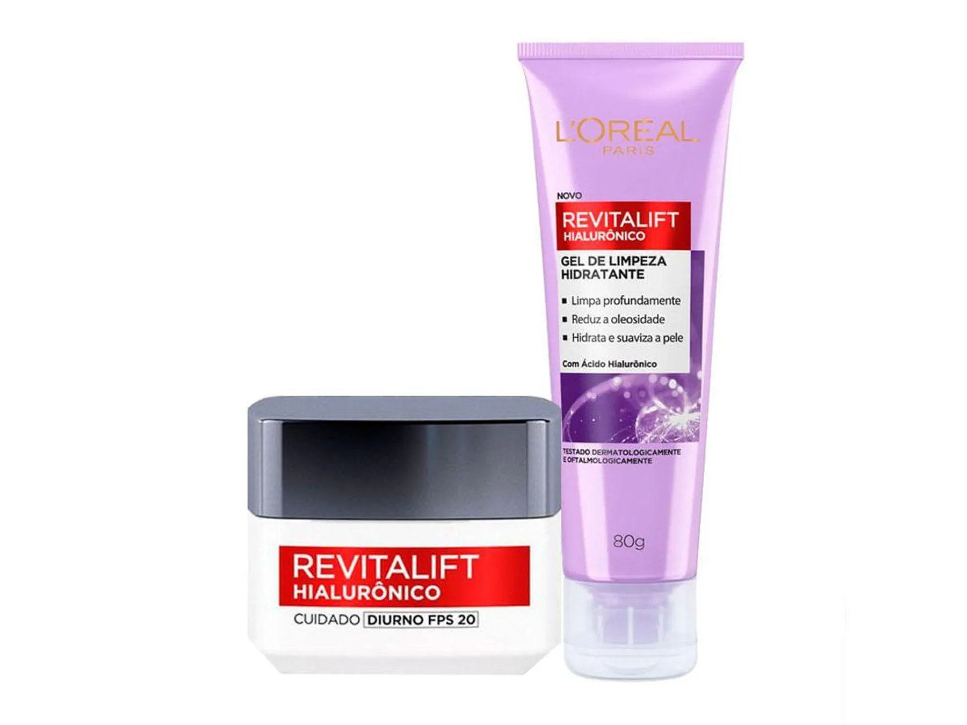 Kit L'Oréal Paris Creme Hidratante Facial Revitalift Hialurônico Diurno FPS20 49g + Gel de Limpeza Revitalift Hialurônico 80g